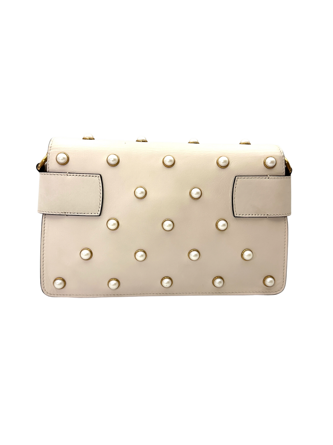 Gucci Queen Margaret Broadway Bee White Leather Pearl Studded Shoulder Bag GG1337