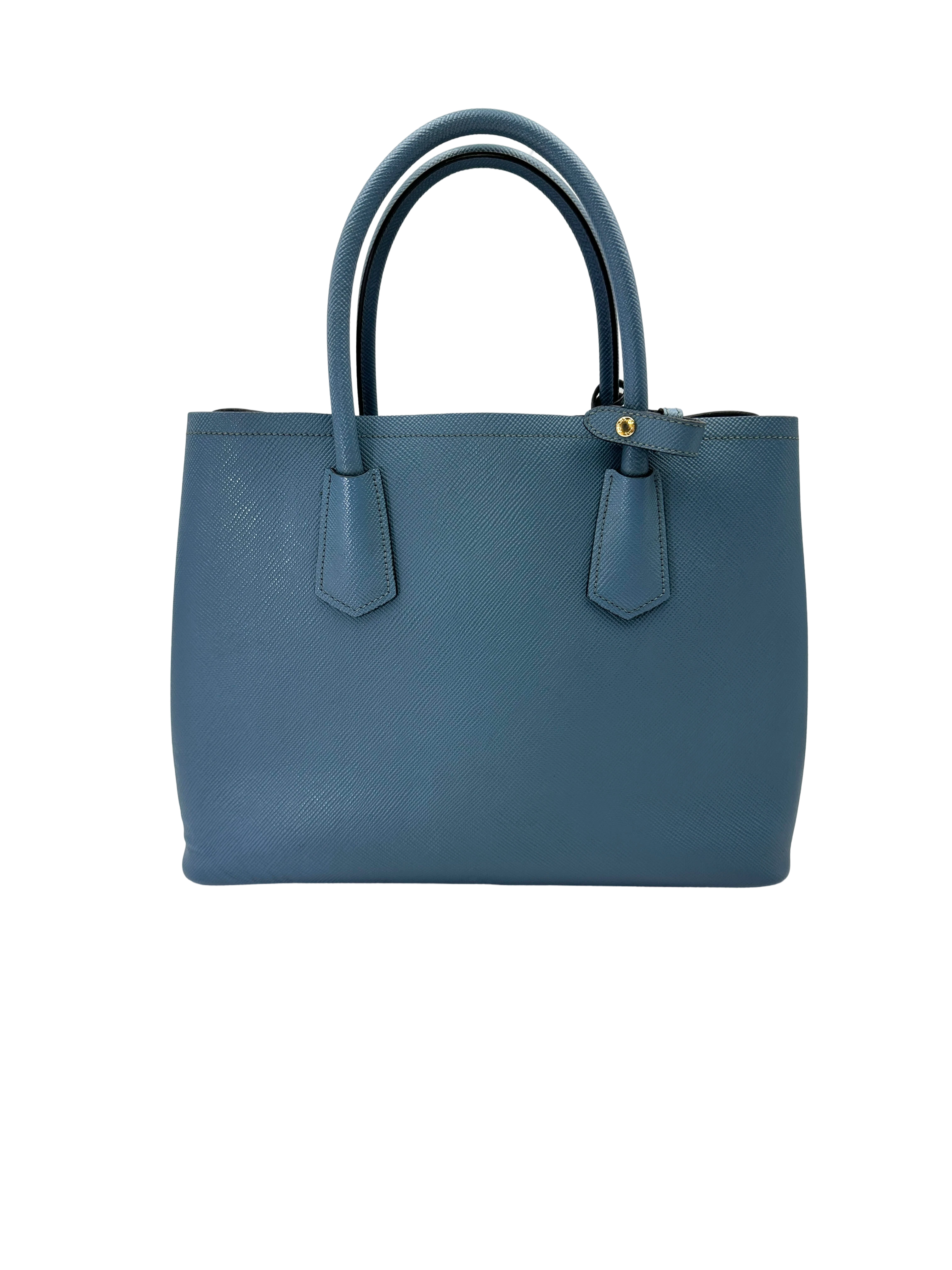 Prada Double Blue Saffiano Cuir Leather Handle Bag PR493