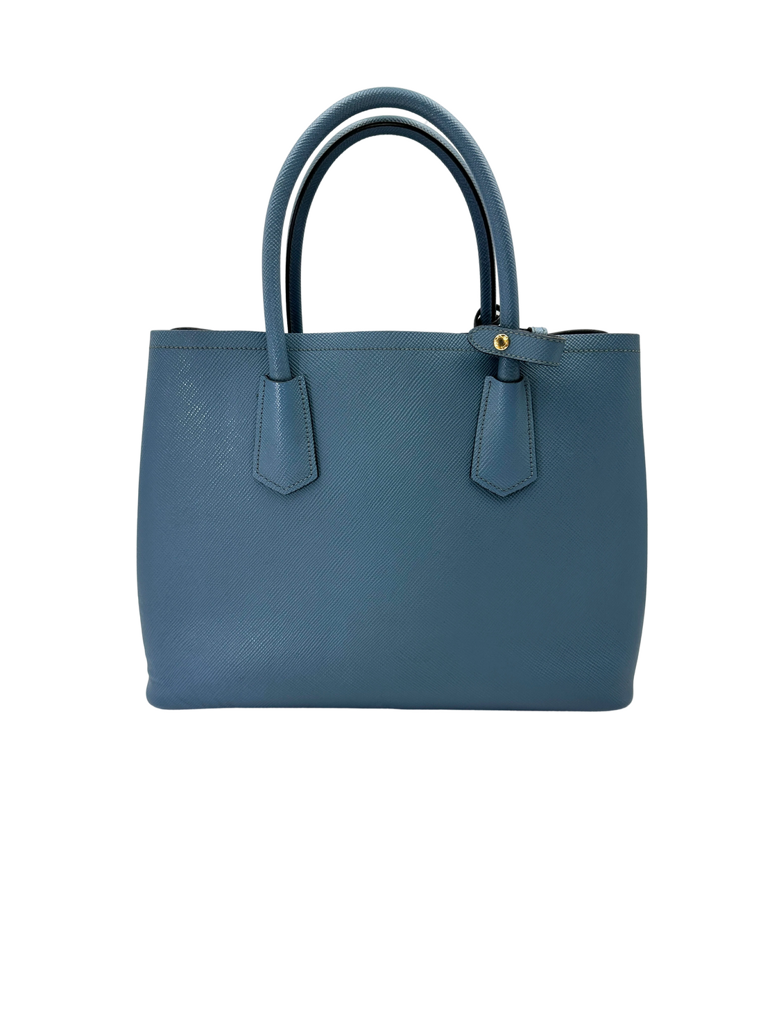 Prada Double Blue Saffiano Cuir Leather Handle Bag PR493