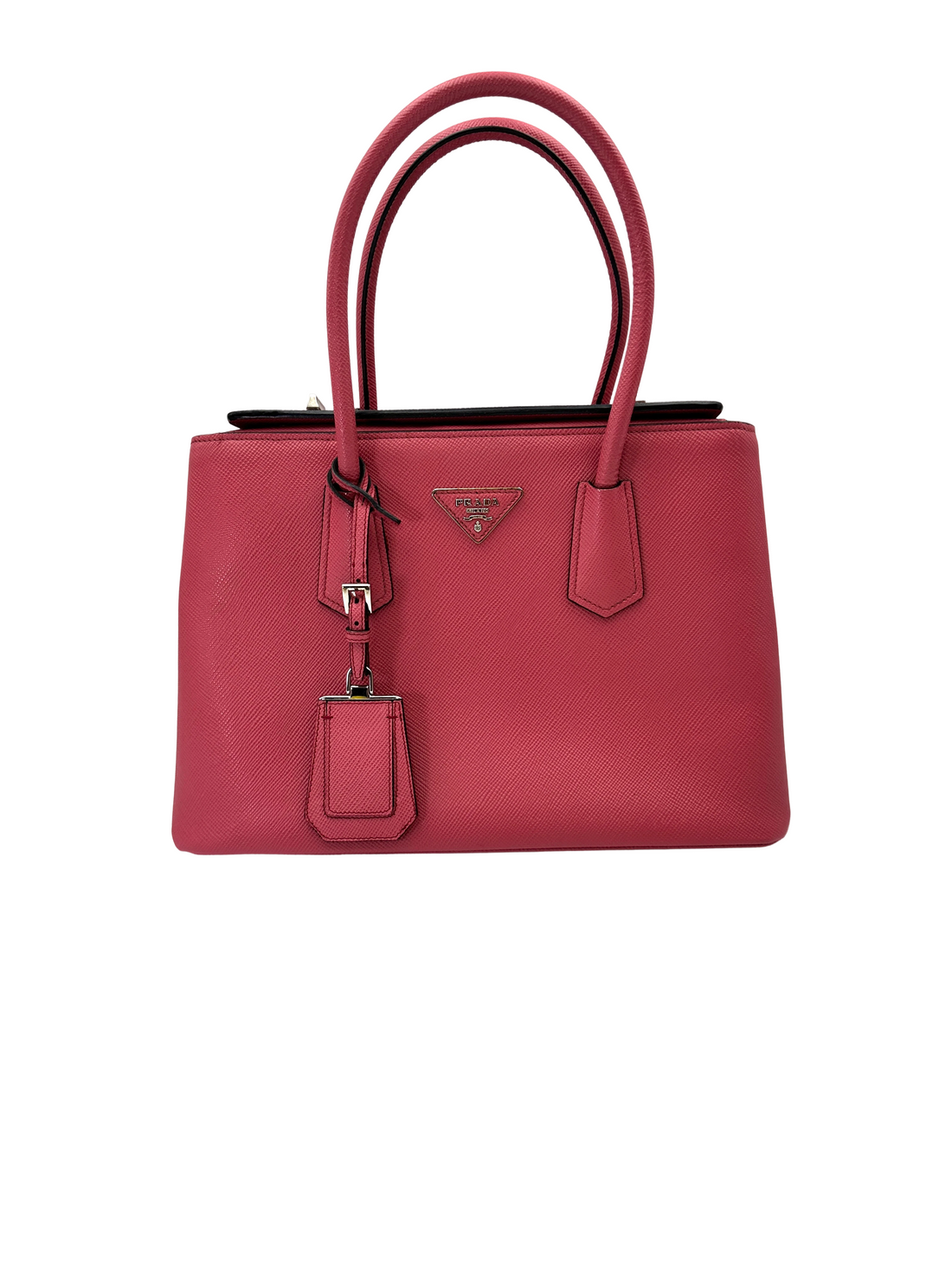 Prada Double Pink Saffiano Cuir Leather Handle Bag PR496