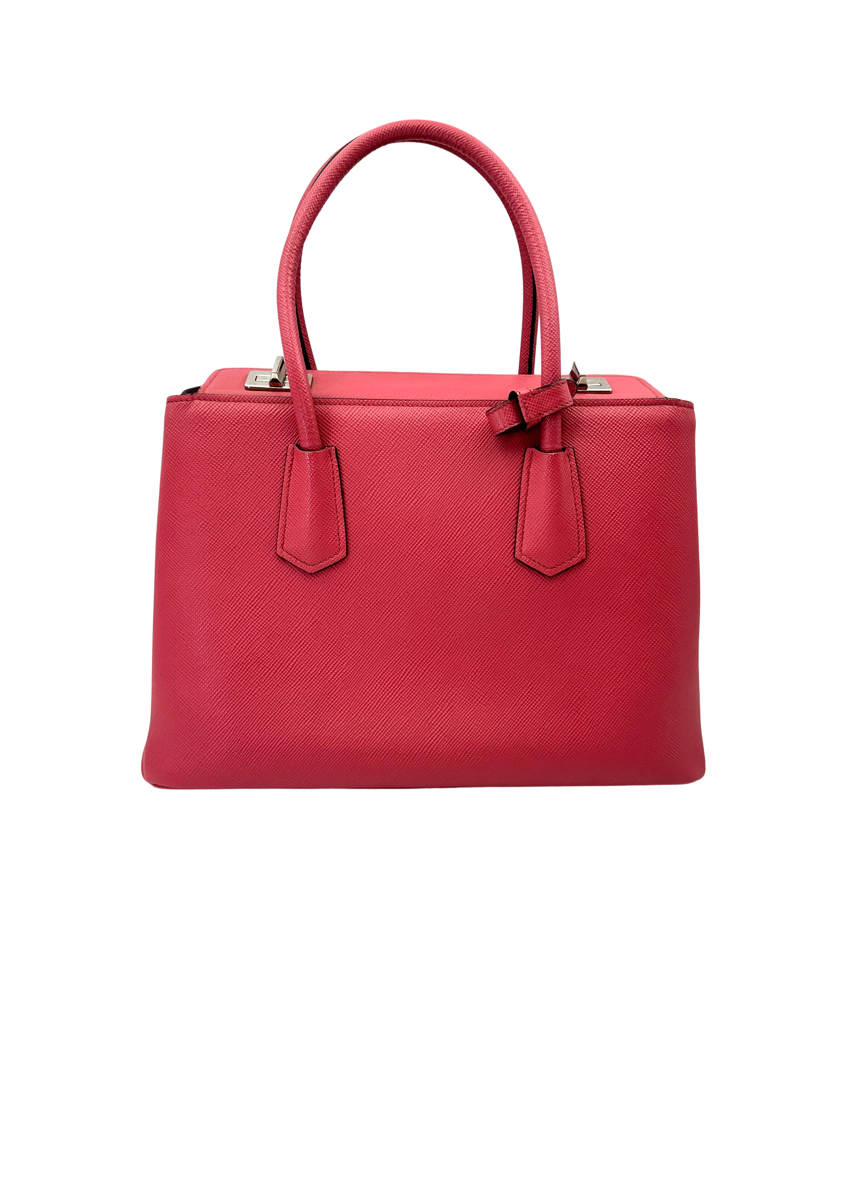 Prada Double Pink Saffiano Cuir Leather Handle Bag PR496