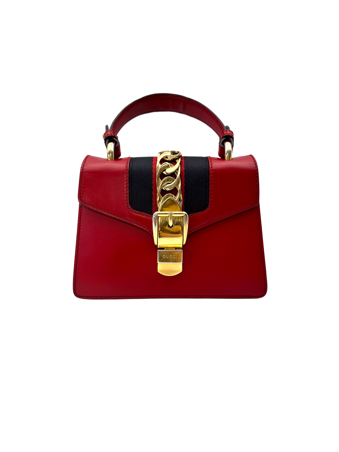 Gucci Sylvie Red Leather Small Size Top Handle Bag GG1341