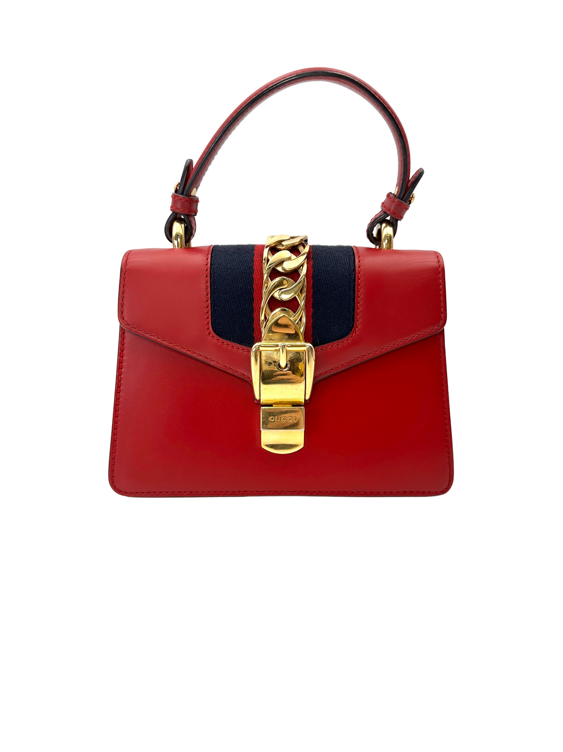 Gucci Sylvie Red Leather Small Size Top Handle Bag GG1338