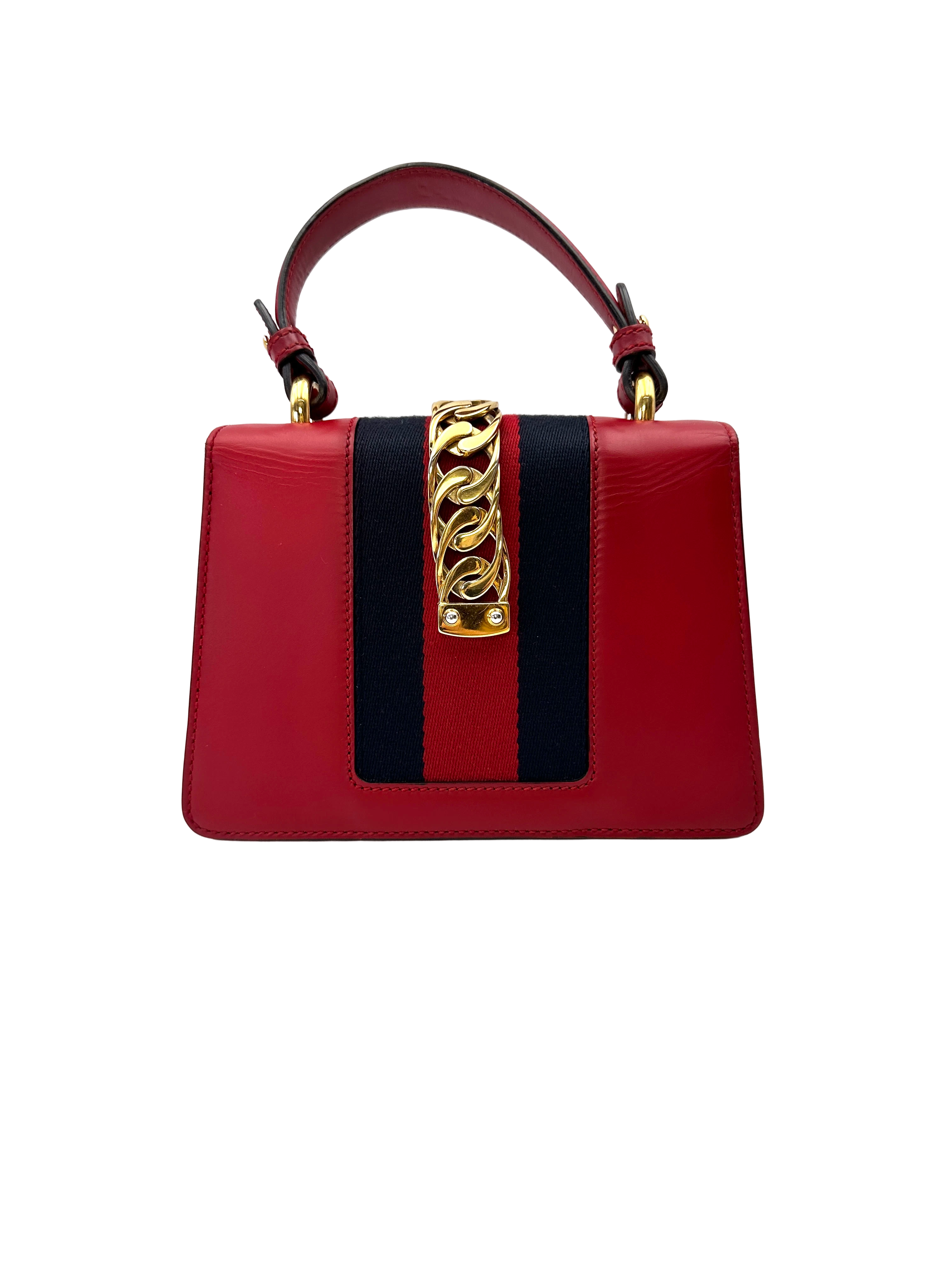 Gucci Sylvie Red Leather Small Size Top Handle Bag GG1338