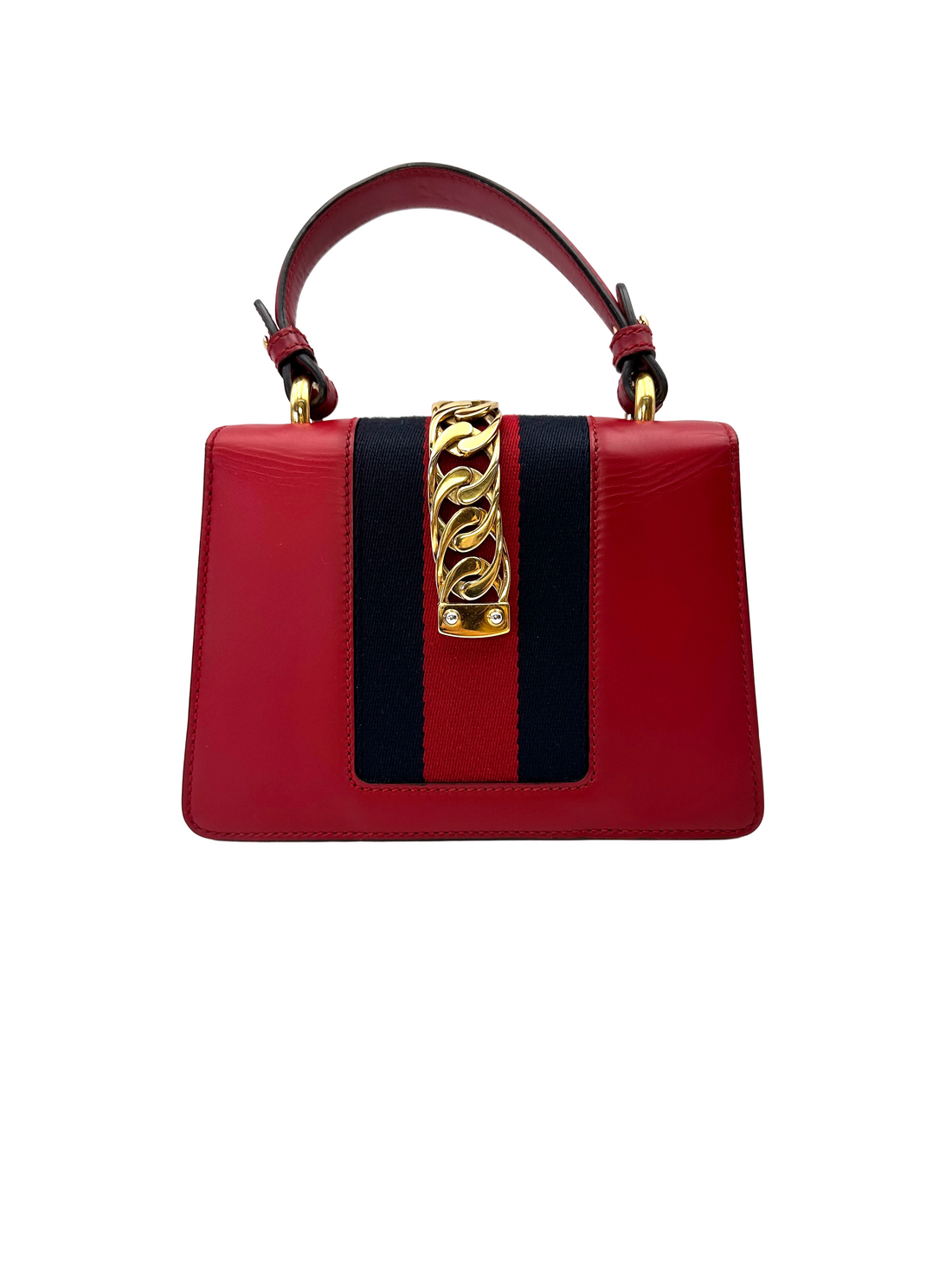 Gucci Sylvie Red Leather Small Size Top Handle Bag GG1338