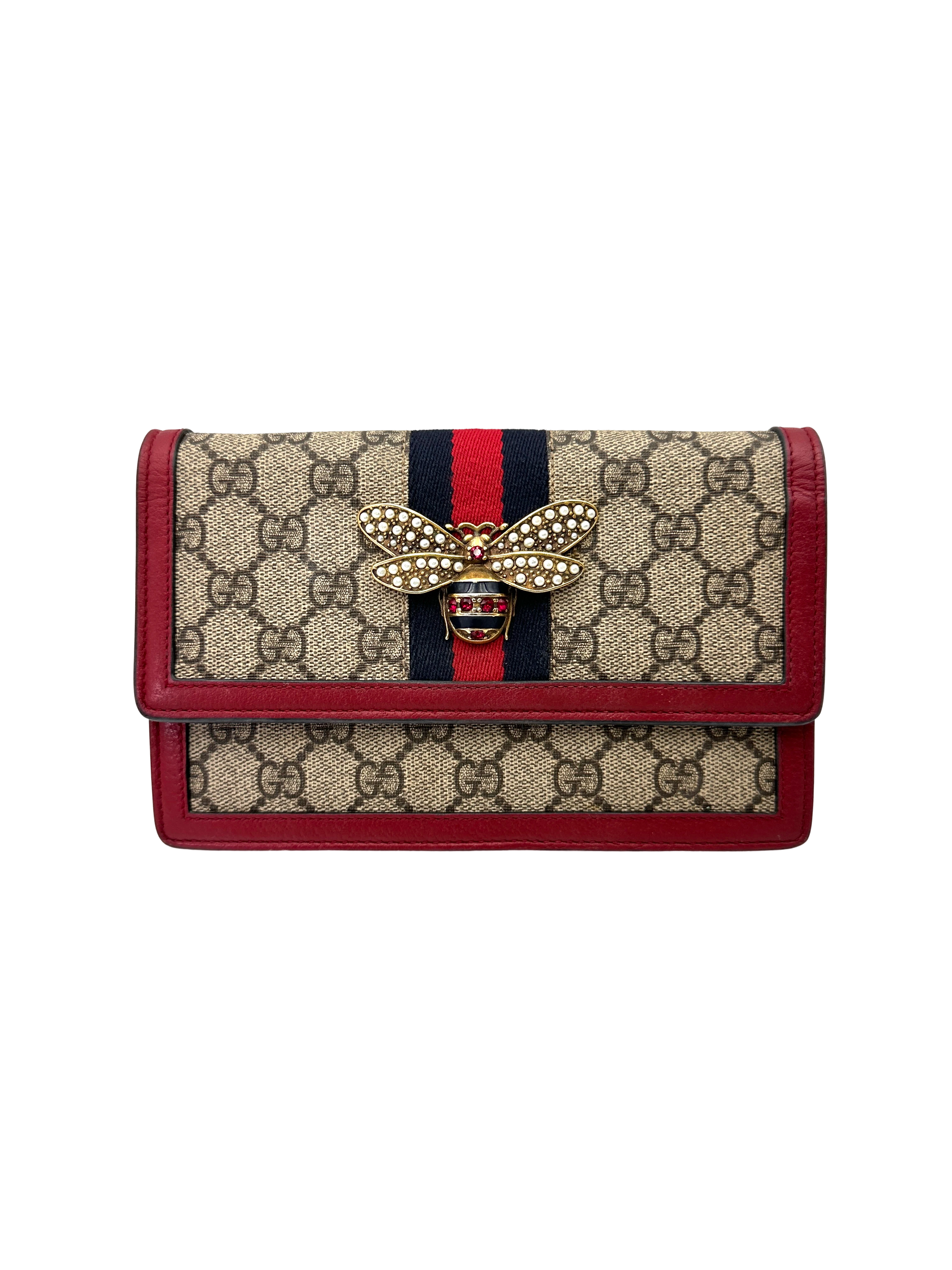 Gucci Queen Margaret GG Supreme Canvas Web Wallet On Chain GG1343