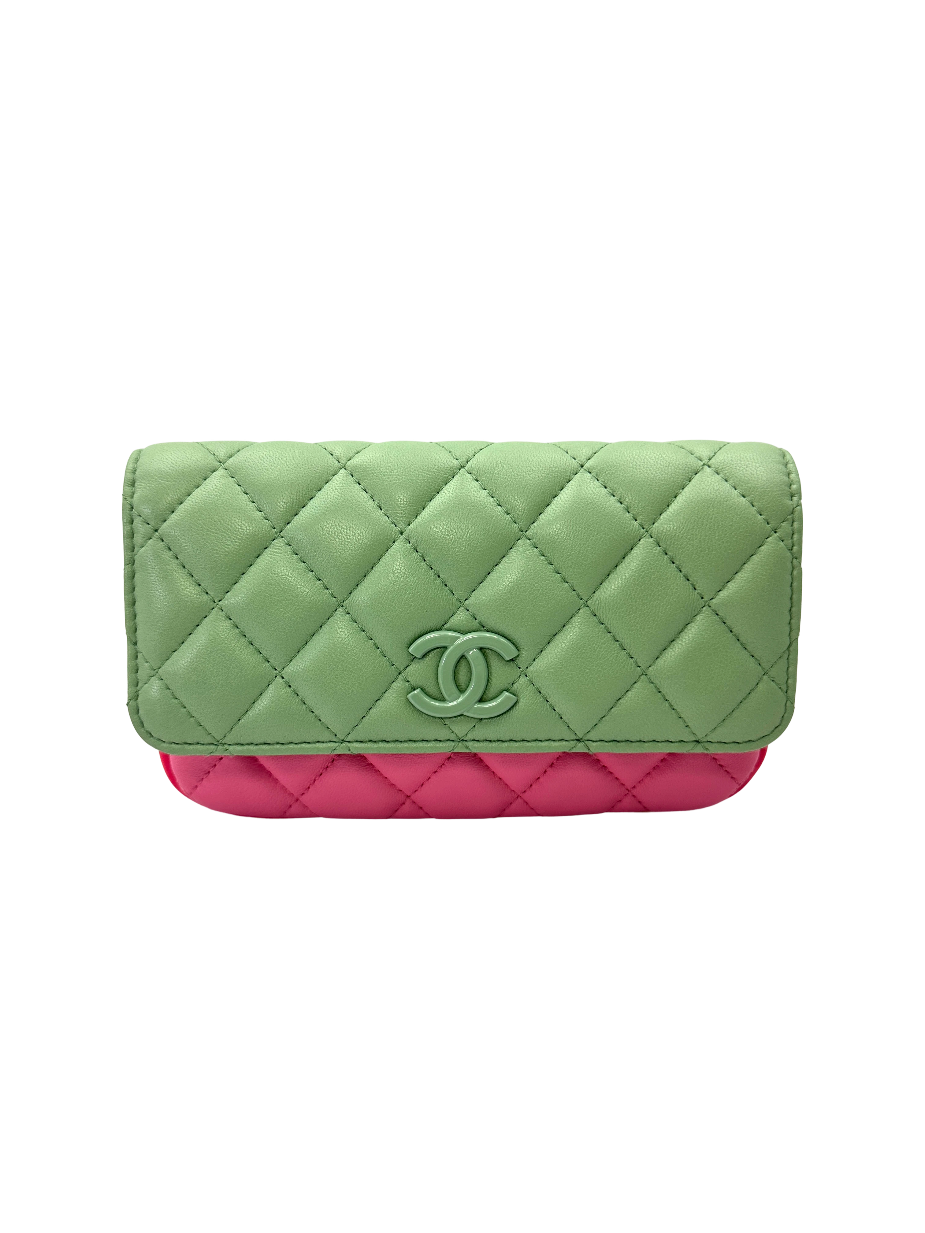 Chanel 23P Classic Flap Pink/Green Quilted Lambskin Shoulder Bag(E3***GA) IRIS249