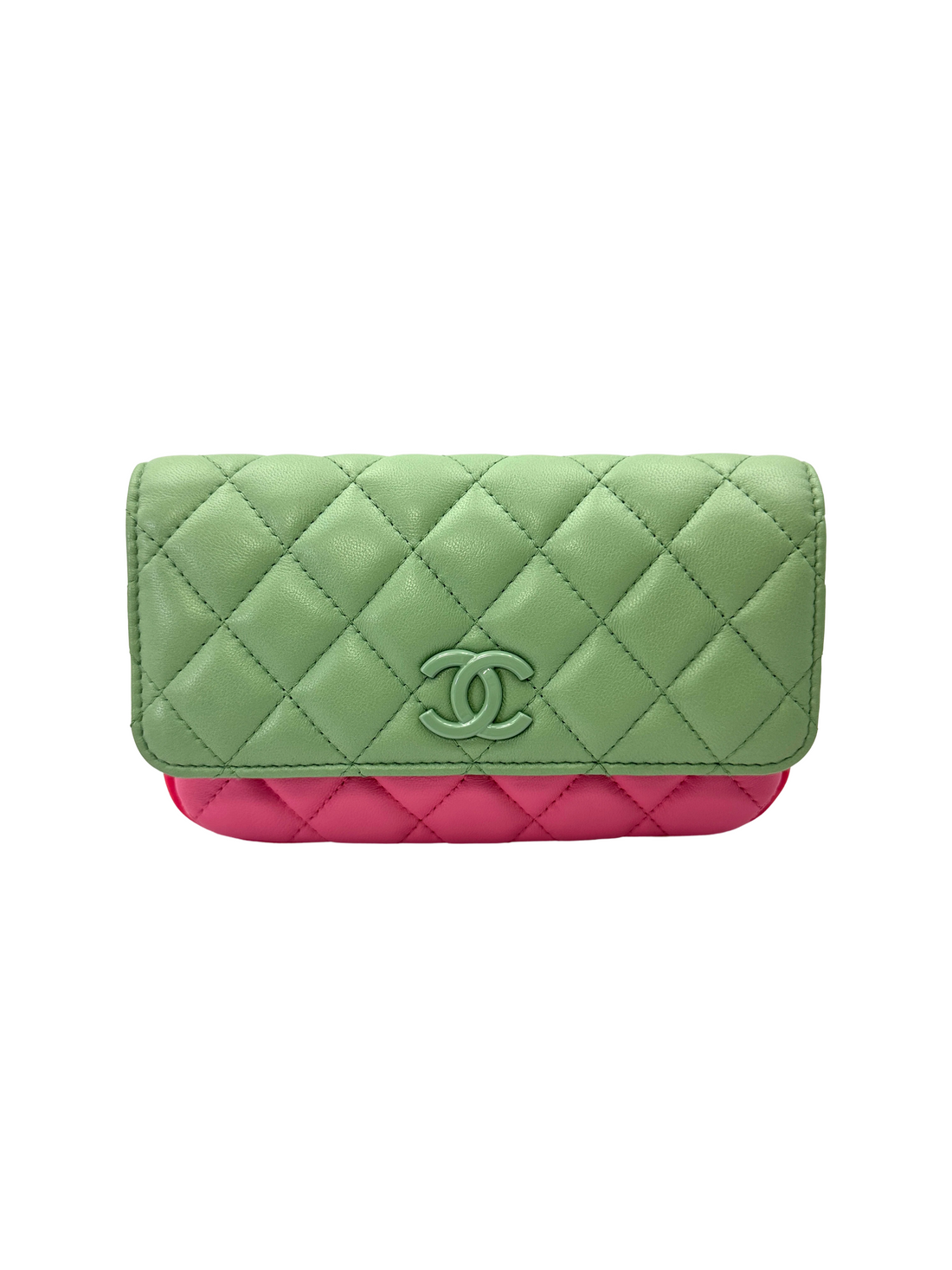 Chanel 23P Classic Flap Pink/Green Quilted Lambskin Shoulder Bag(E3***GA) IRIS249