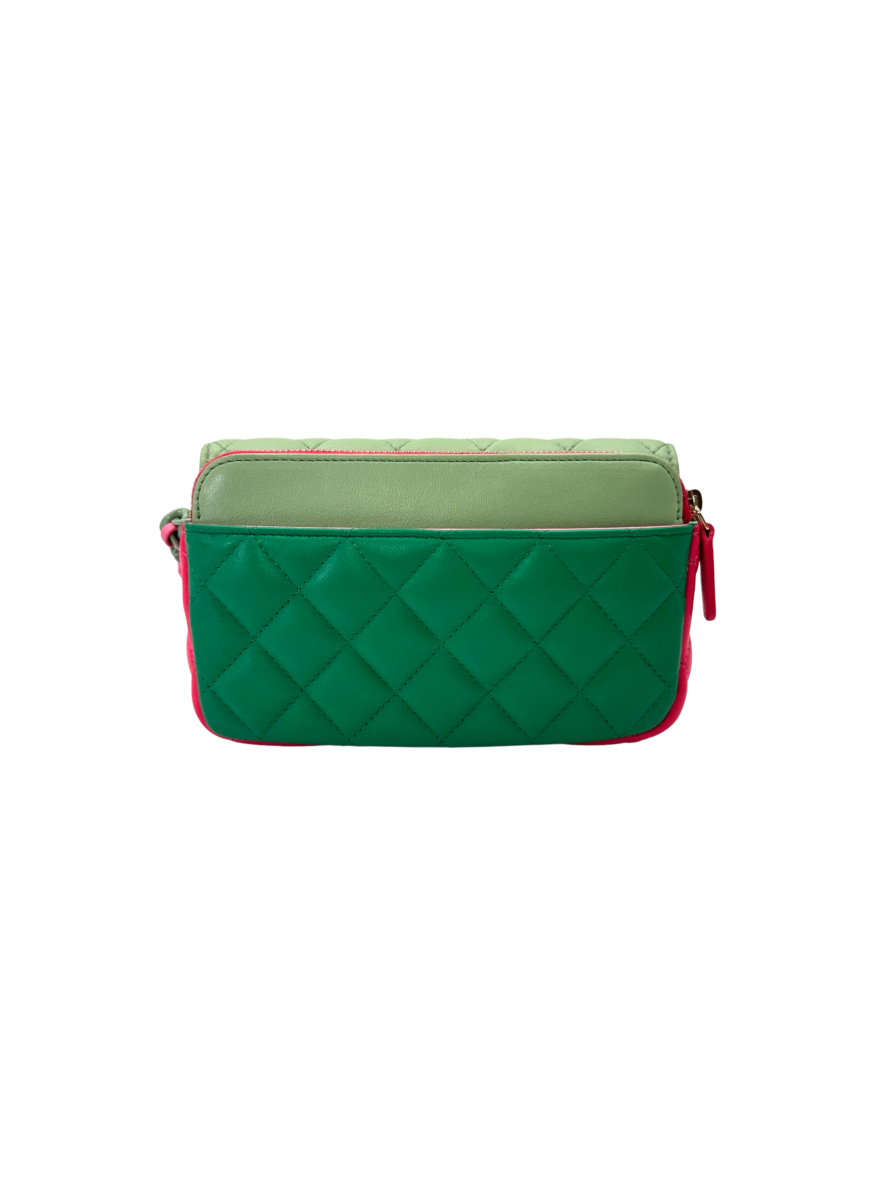 Chanel 23P Classic Flap Pink/Green Quilted Lambskin Shoulder Bag(E3***GA) IRIS249