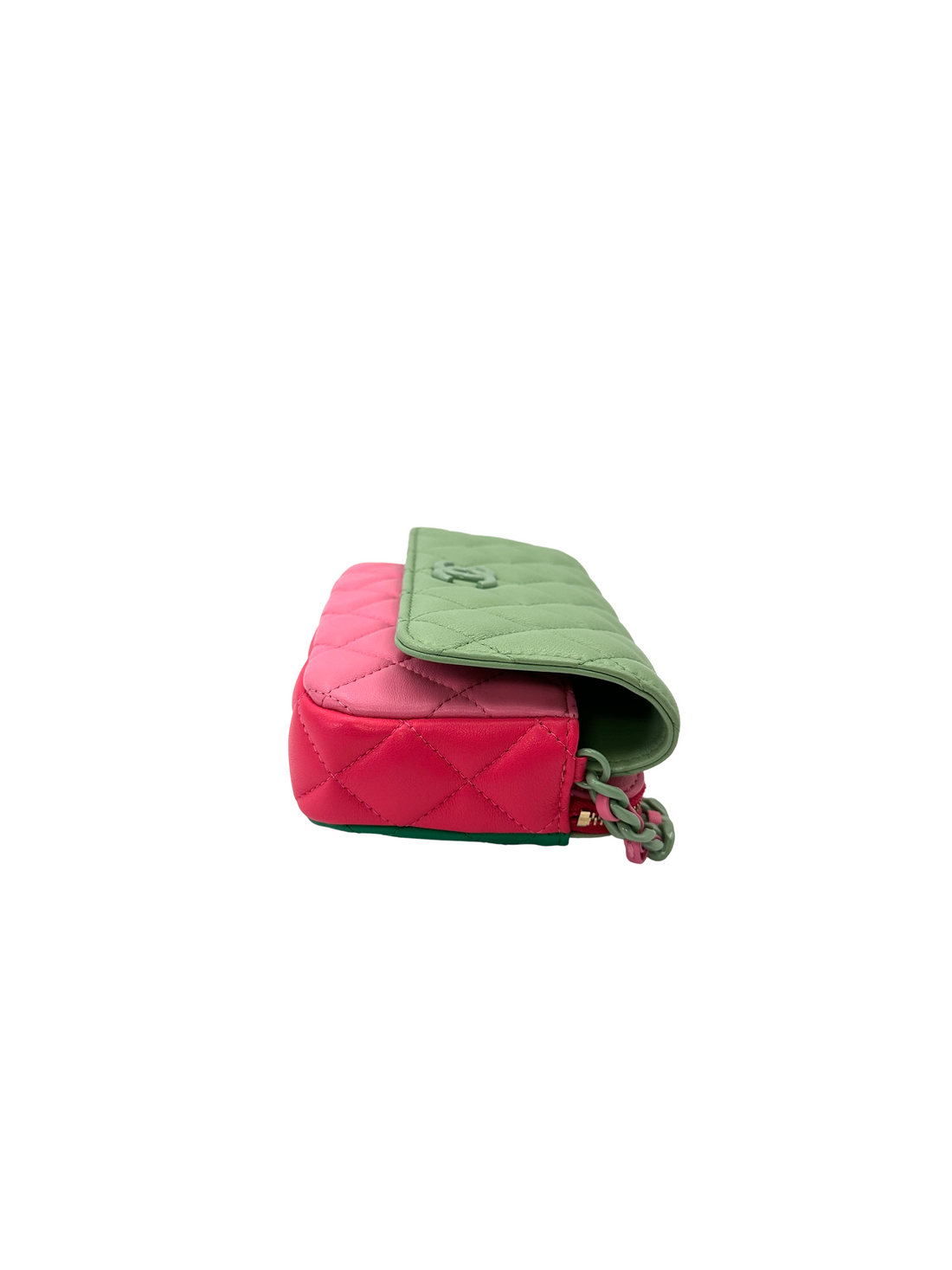 Chanel 23P Classic Flap Pink/Green Quilted Lambskin Shoulder Bag(E3***GA) IRIS249