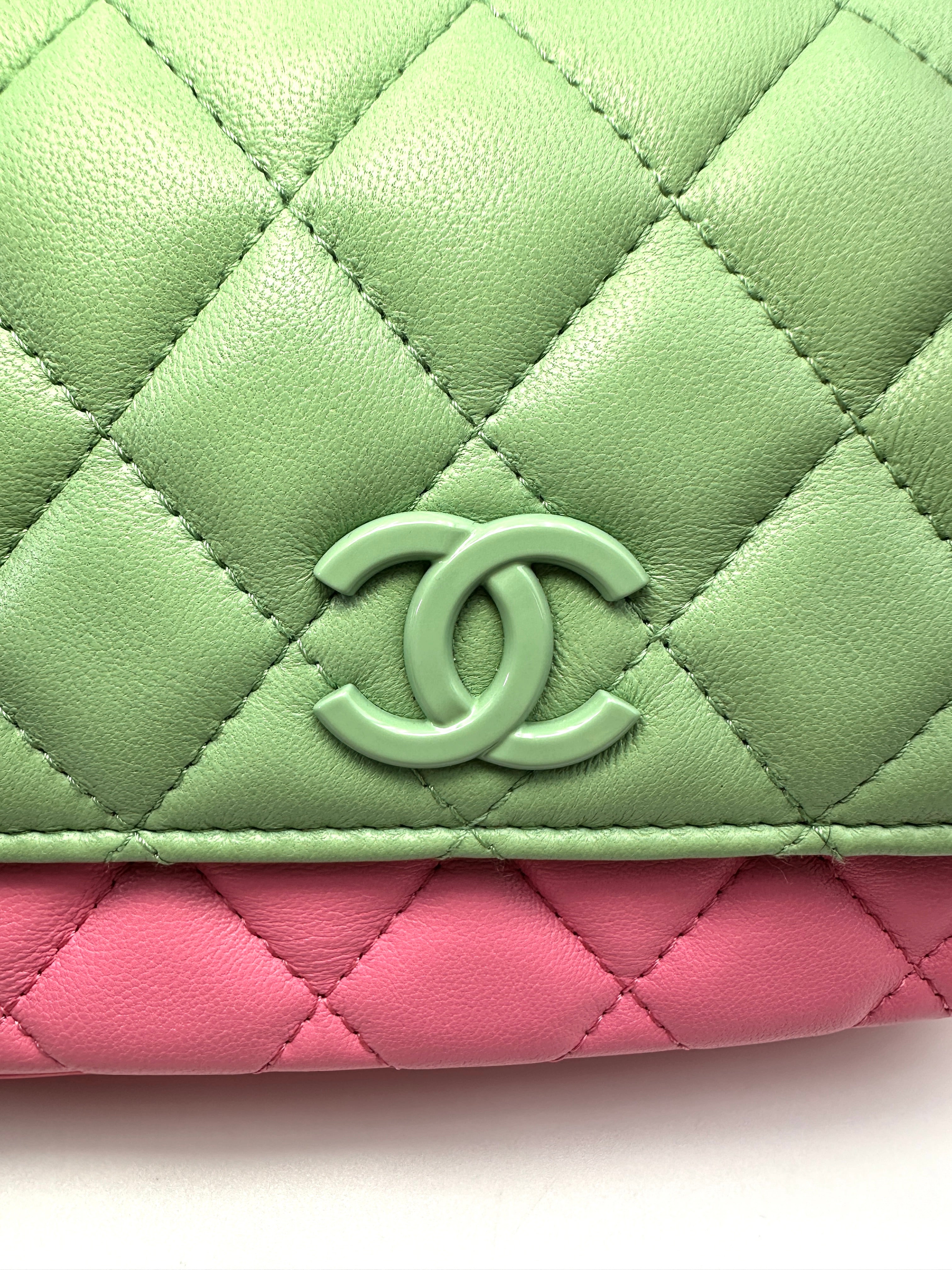 Chanel 23P Classic Flap Pink/Green Quilted Lambskin Shoulder Bag(E3***GA) IRIS249
