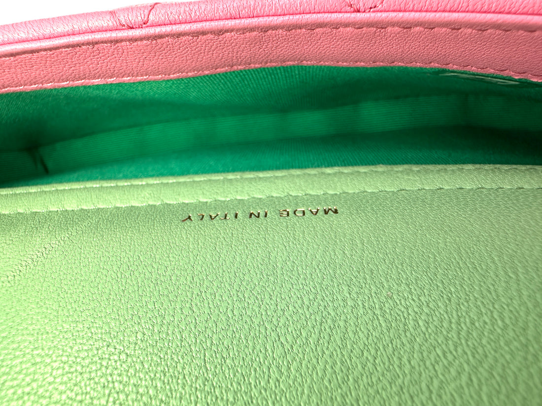 Chanel 23P Classic Flap Pink/Green Quilted Lambskin Shoulder Bag(E3***GA) IRIS249