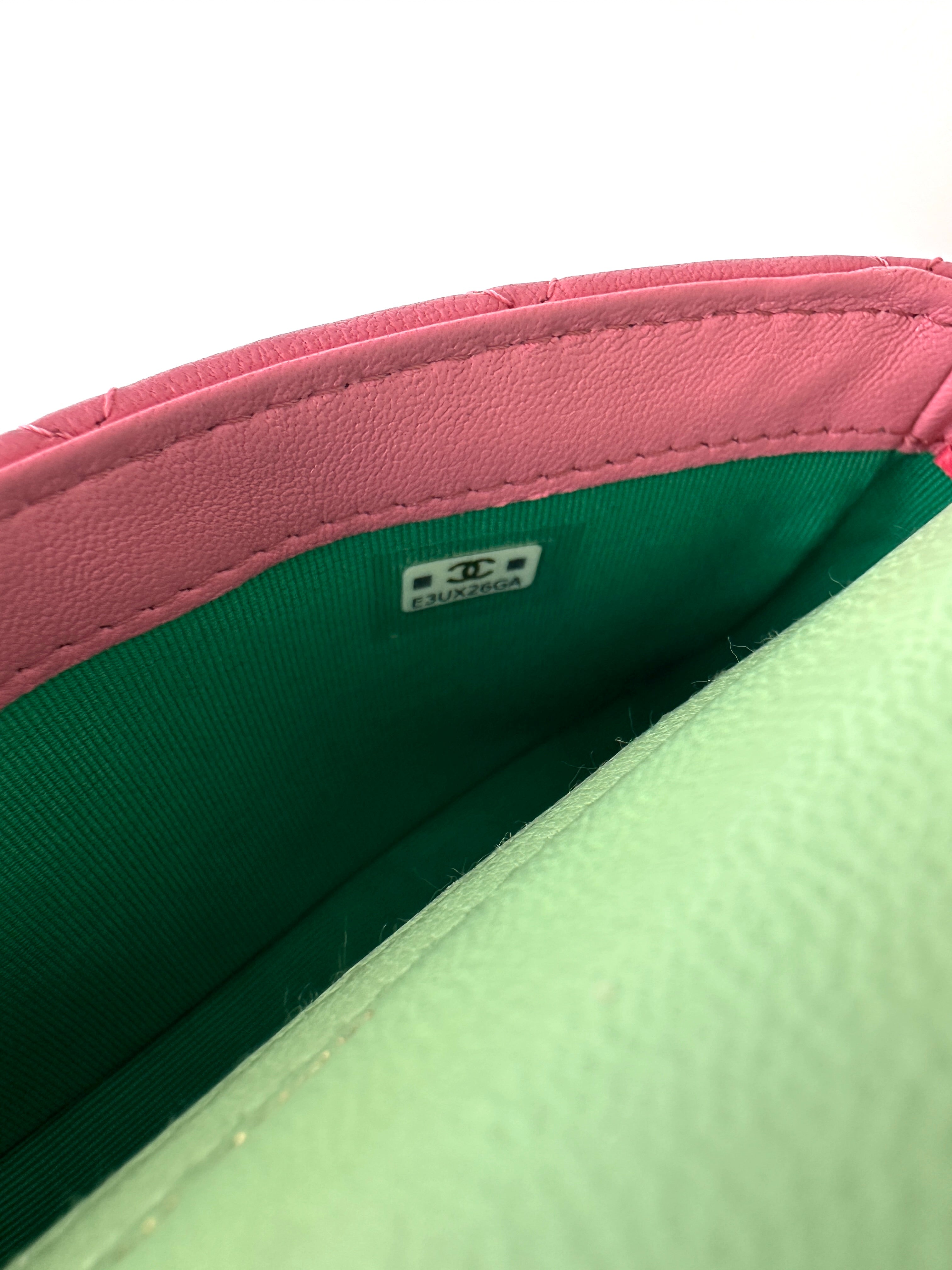 Chanel 23P Classic Flap Pink/Green Quilted Lambskin Shoulder Bag(E3***GA) IRIS249