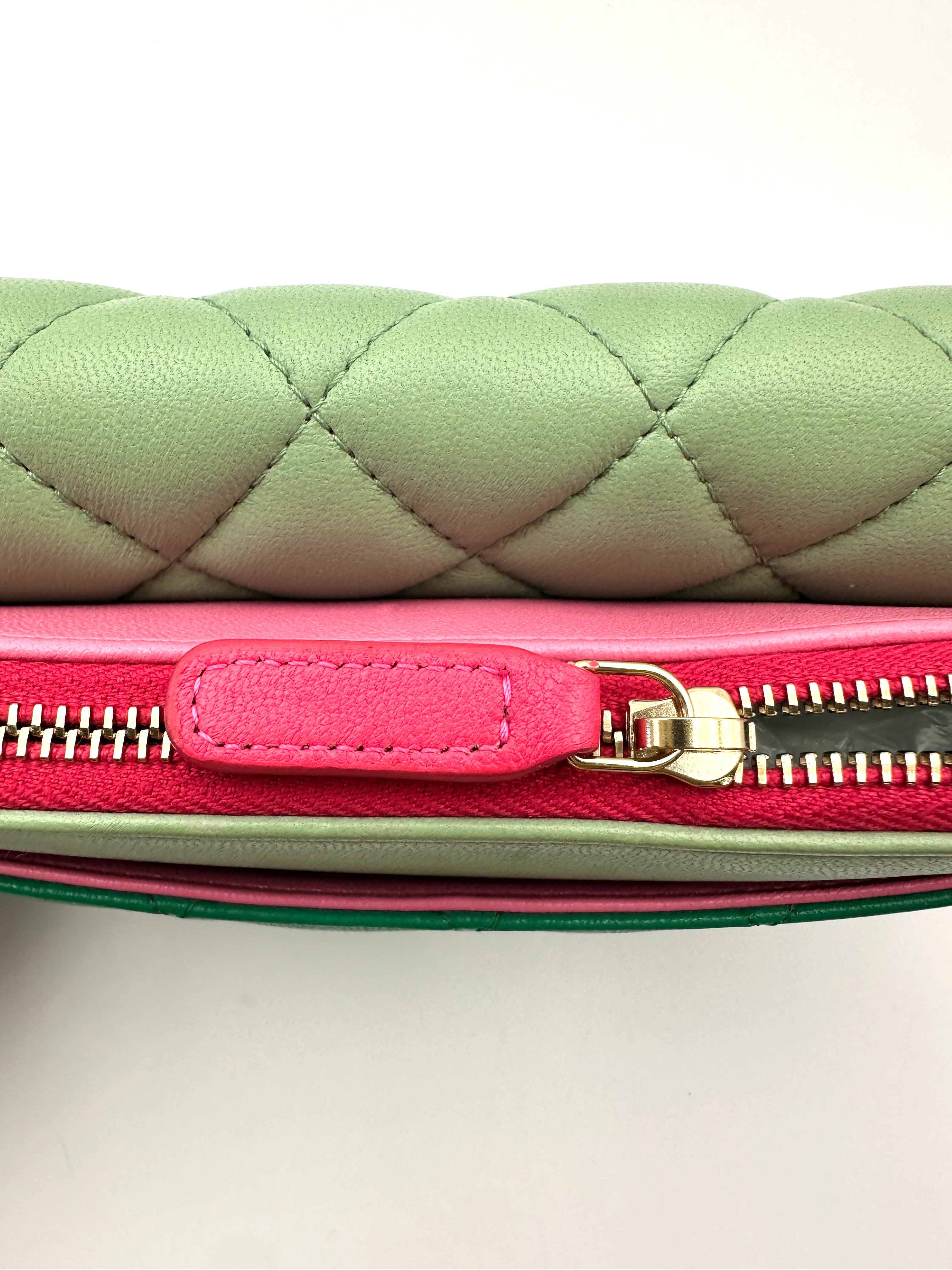 Chanel 23P Classic Flap Pink/Green Quilted Lambskin Shoulder Bag(E3***GA) IRIS249