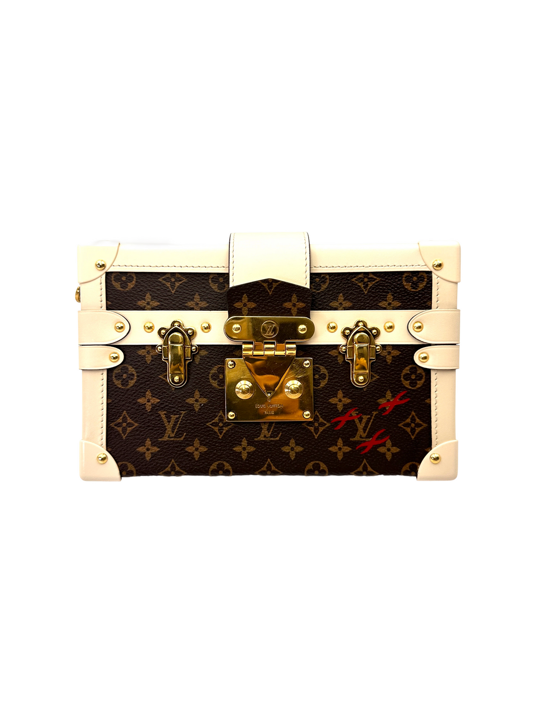 Louis Vuitton Petite Malle Monogram Canvas Shoulder Bag With White Trim LV3051