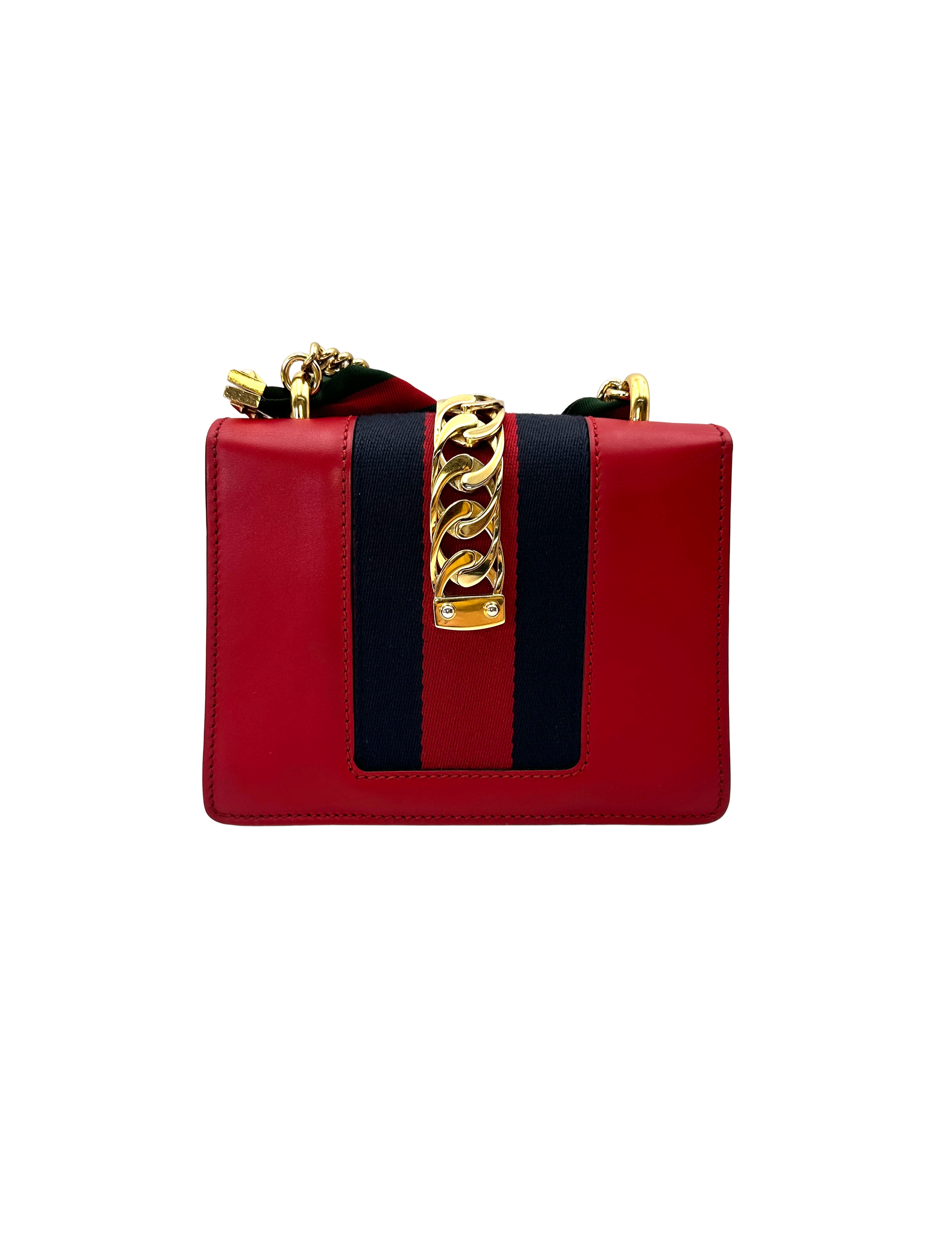 Gucci Sylvie Red Leather Small Size Shoulder Bag GG1342