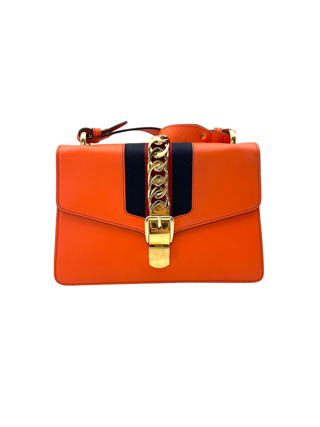 Gucci Sylvie Orange Leather Medium Size Shoulder Bag GG1339