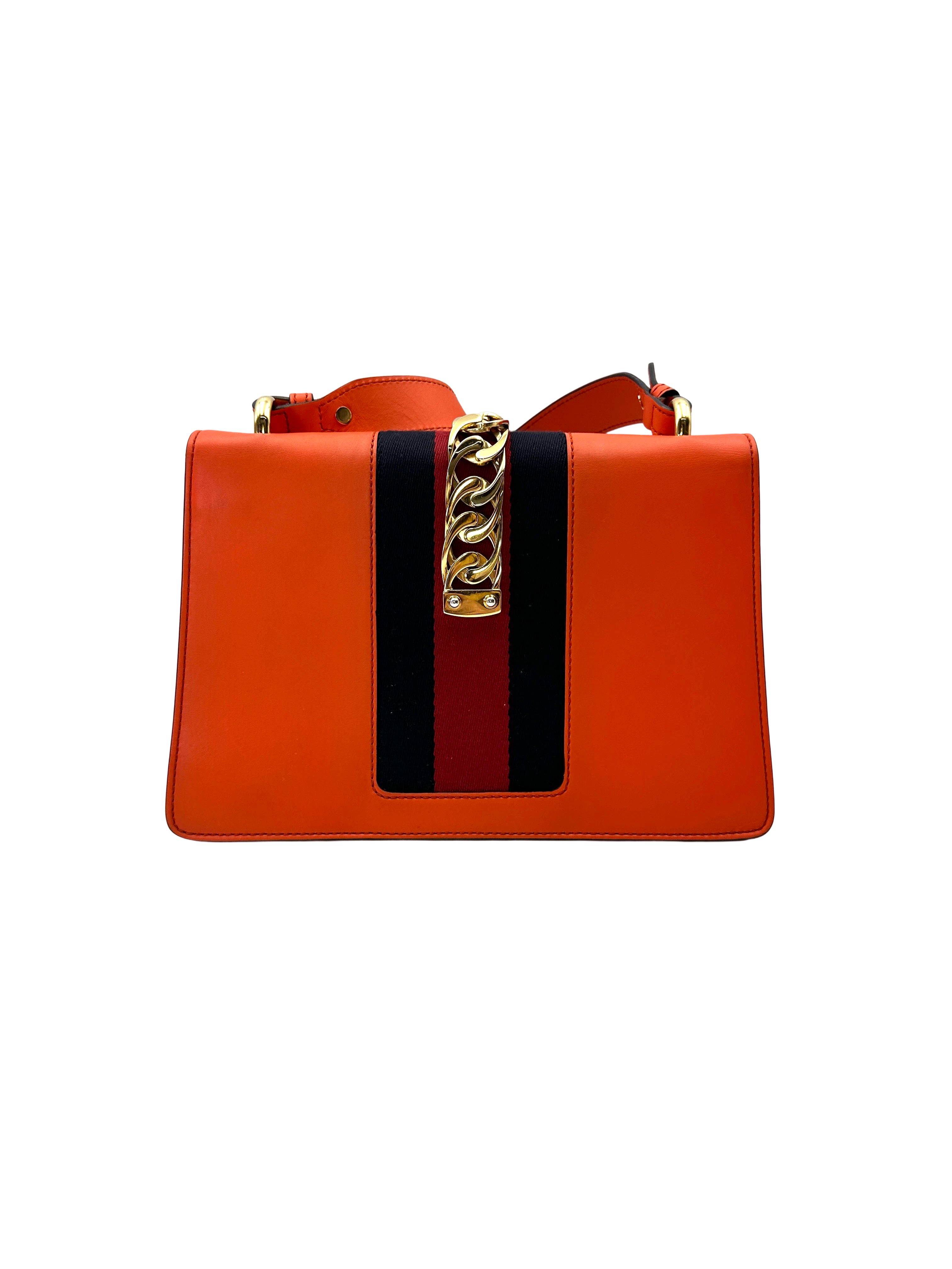 Gucci Sylvie Orange Leather Medium Size Shoulder Bag GG1339