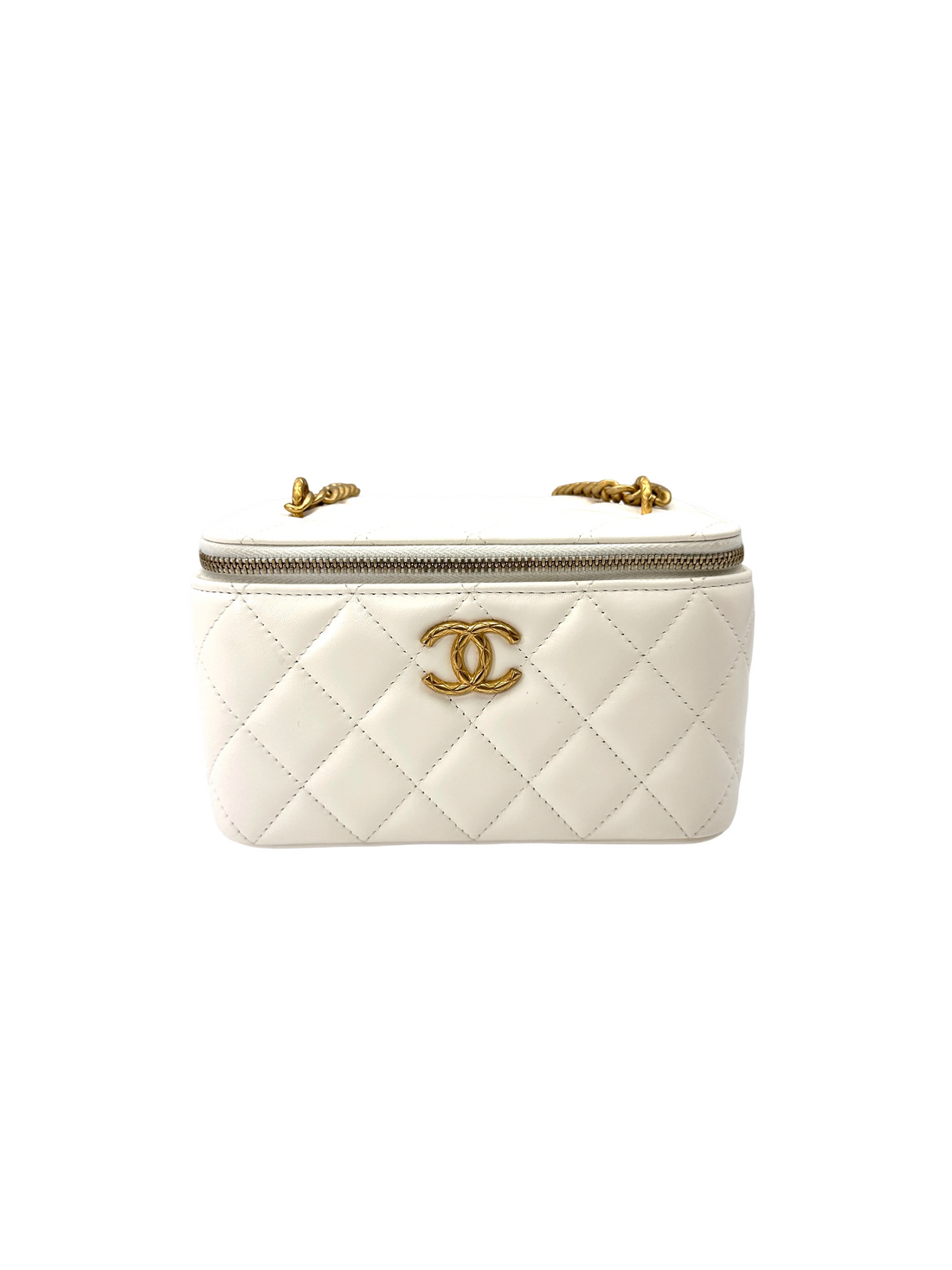 Chanel White Quilted Lambskin Vanity Case With Gold Hardware(XX***83) CC2191