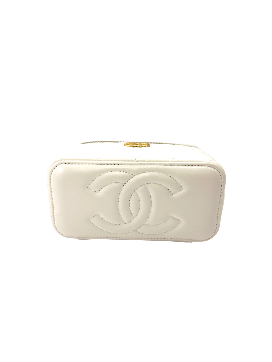 Chanel White Quilted Lambskin Vanity Case With Gold Hardware(XX***83) CC2191