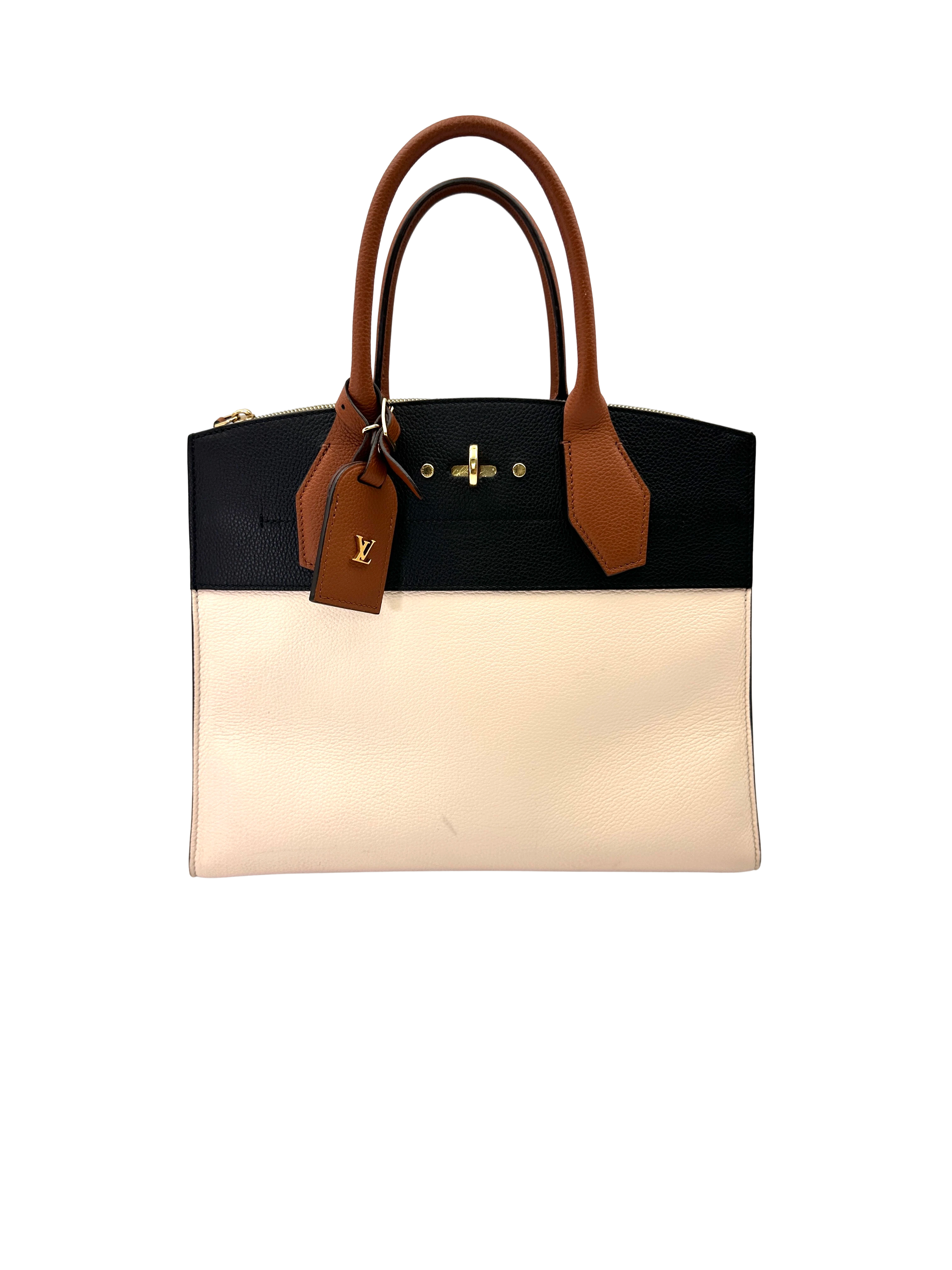 Louis Vuitton City Steamer Black/Beige Leather Handle Bag LV3053