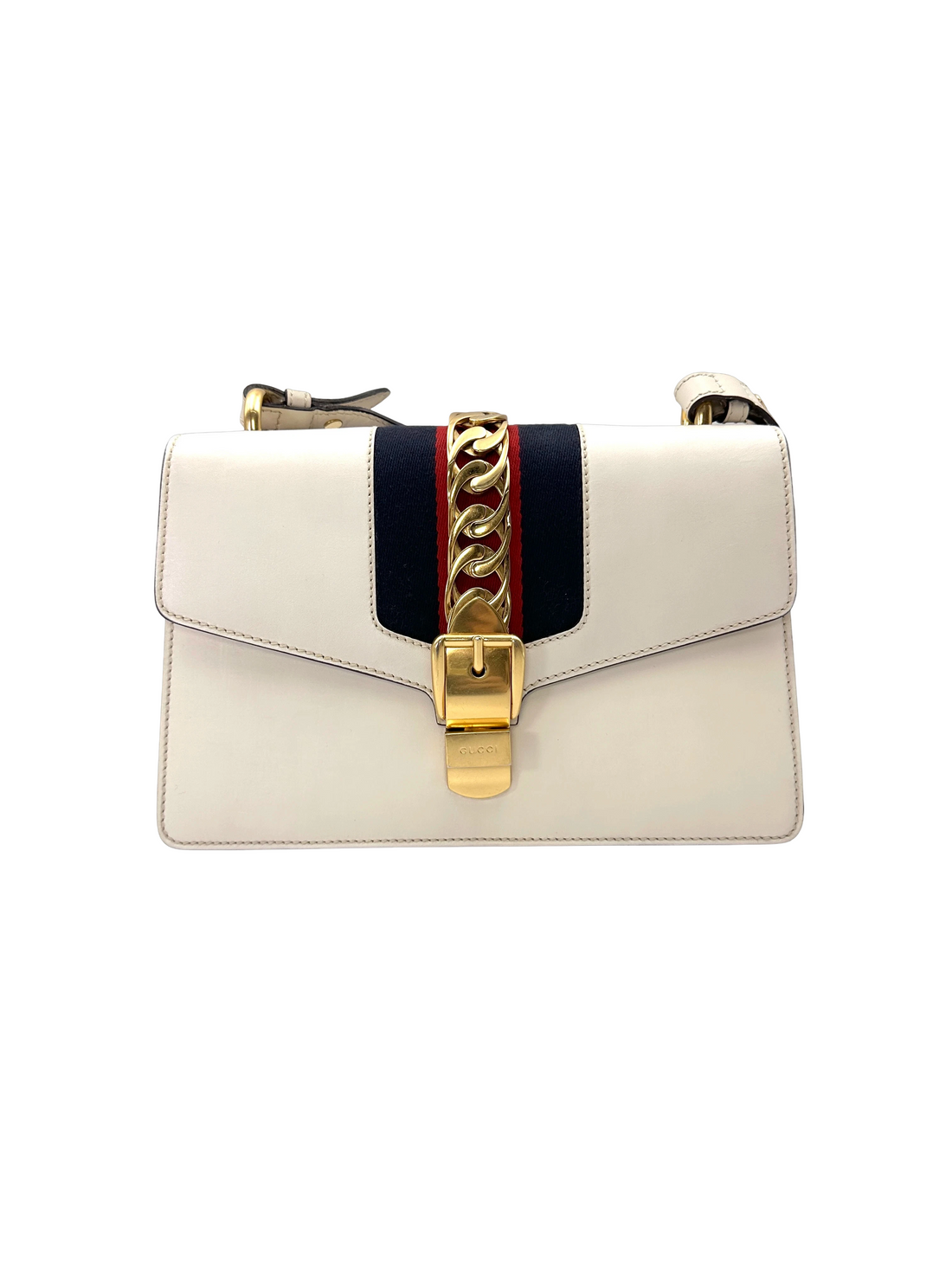 Gucci Sylvie White Leather Shoulder Bag GG1348