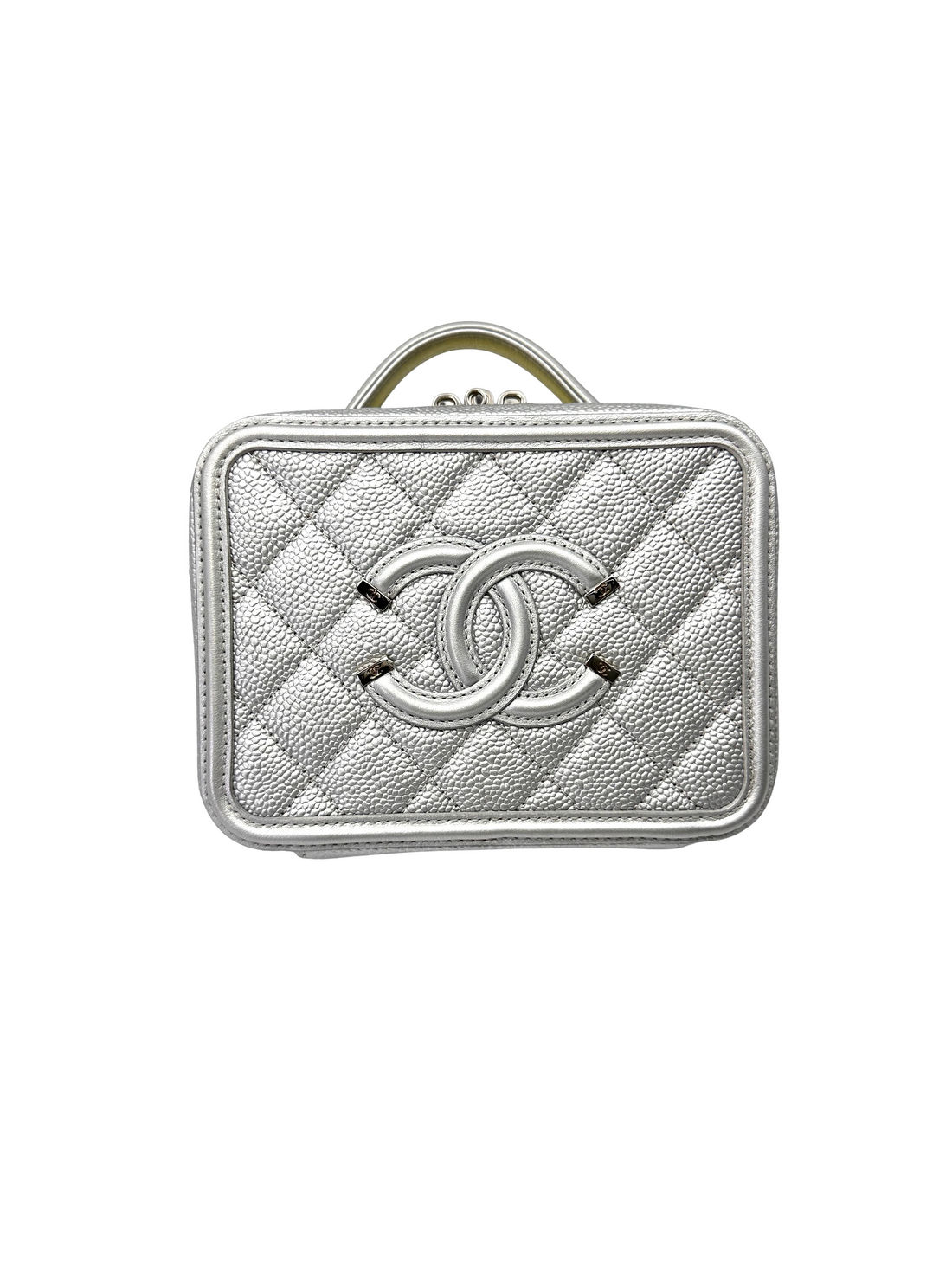 Chanel CC Filigree Grey Quilted Leather Top Handle Vanity Case(24***84) CC2194