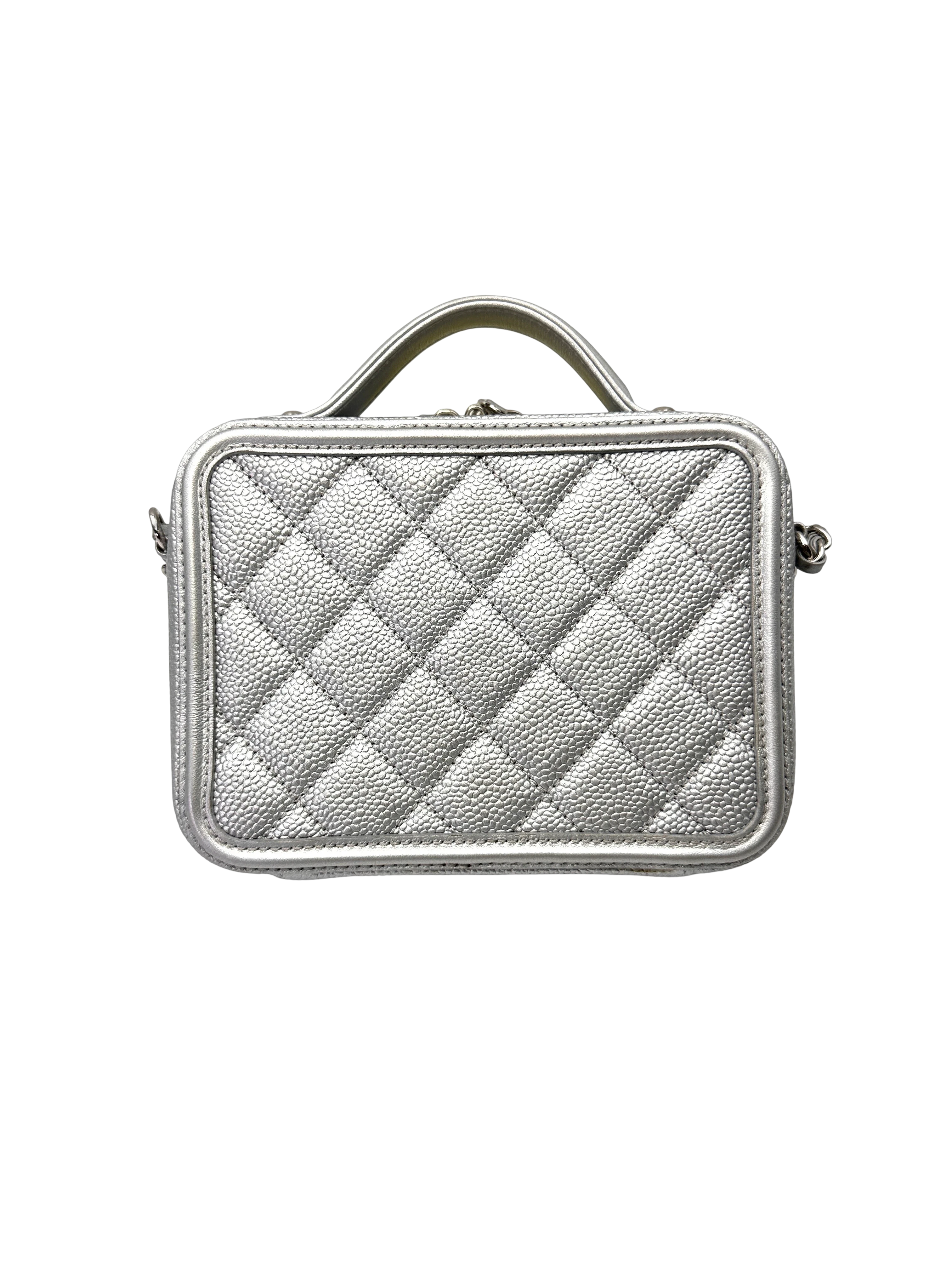 Chanel CC Filigree Grey Quilted Leather Top Handle Vanity Case(24***84) CC2194