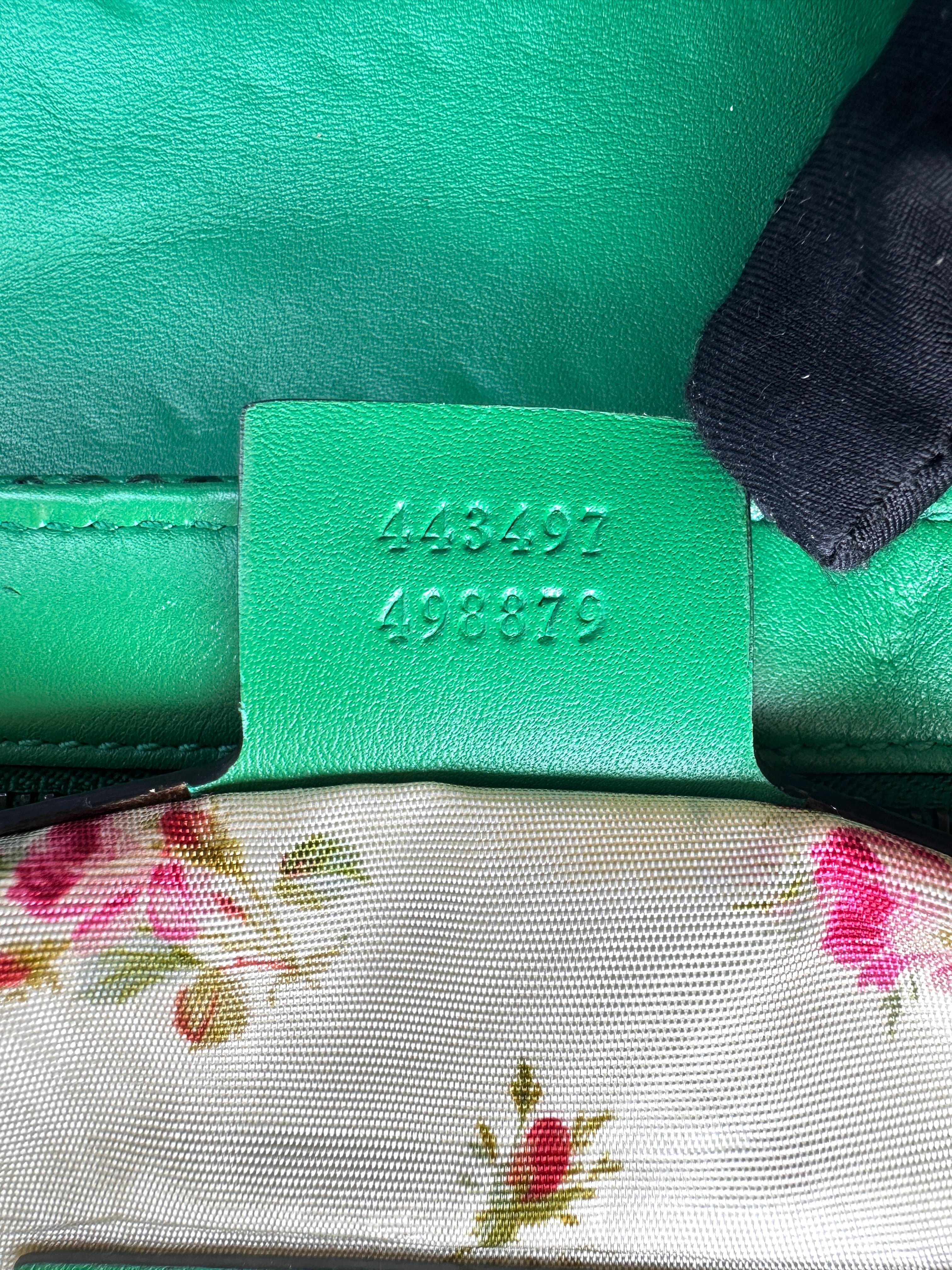 Gucci GG Marmont Beige Raffia Shoulder Bag With Green Trim GG1349