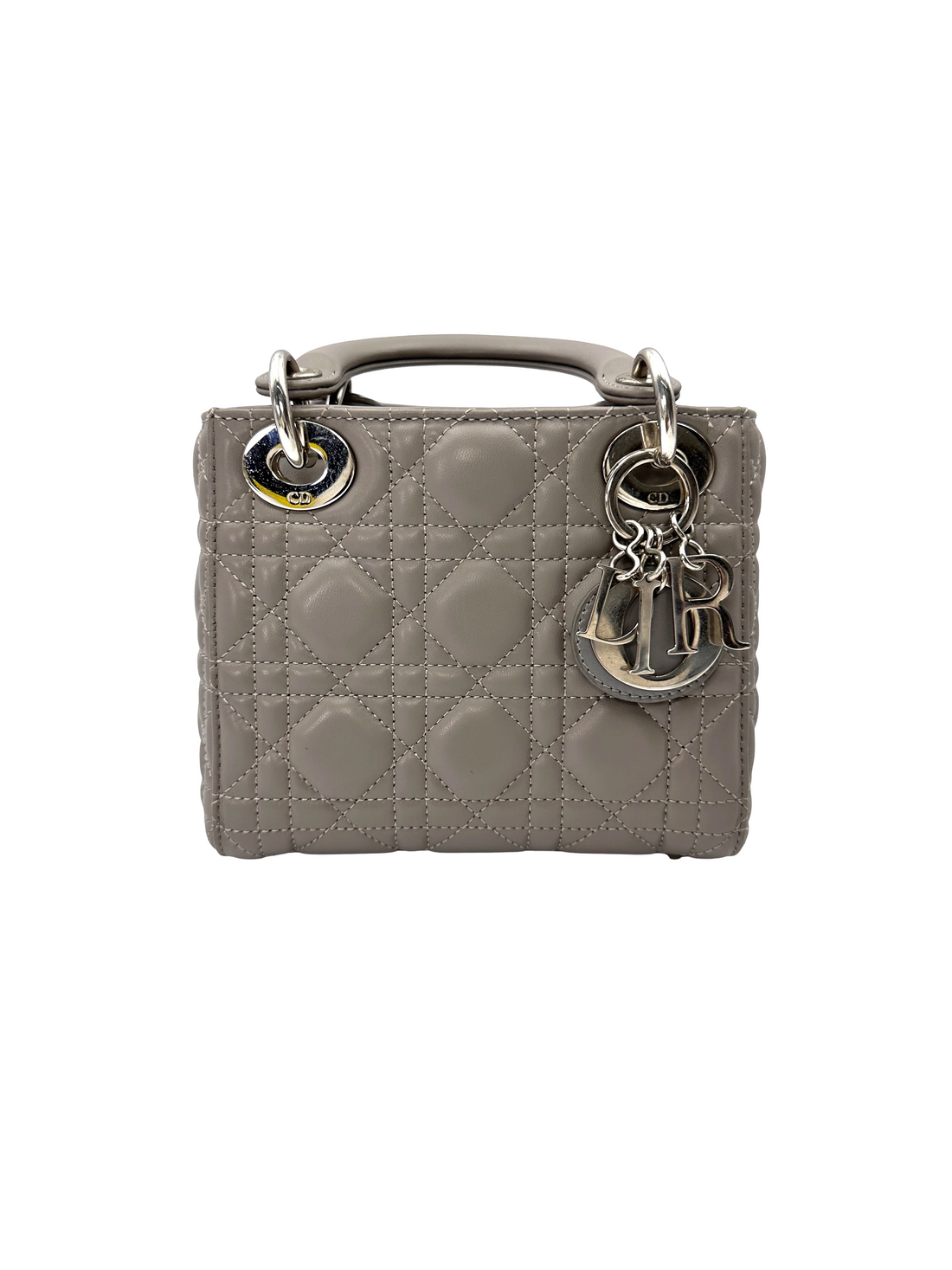Christian Dior Lady Dior Grey Cannage Lambskin Handle Bag With Silver Charms DR807