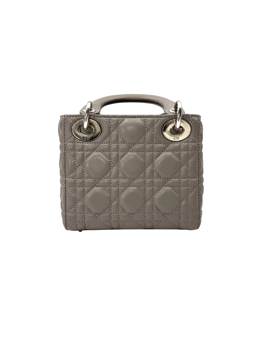 Christian Dior Lady Dior Grey Cannage Lambskin Handle Bag With Silver Charms DR807