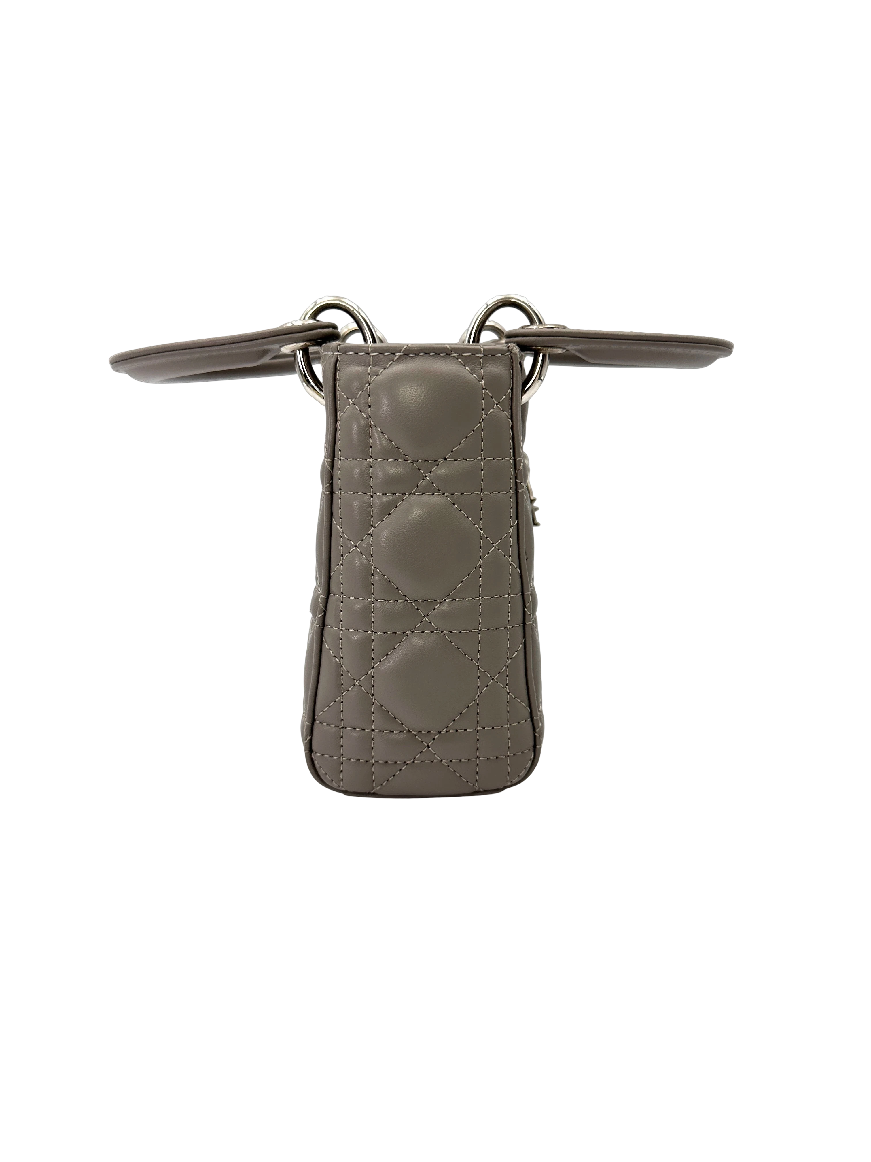 Christian Dior Lady Dior Grey Cannage Lambskin Handle Bag With Silver Charms DR807
