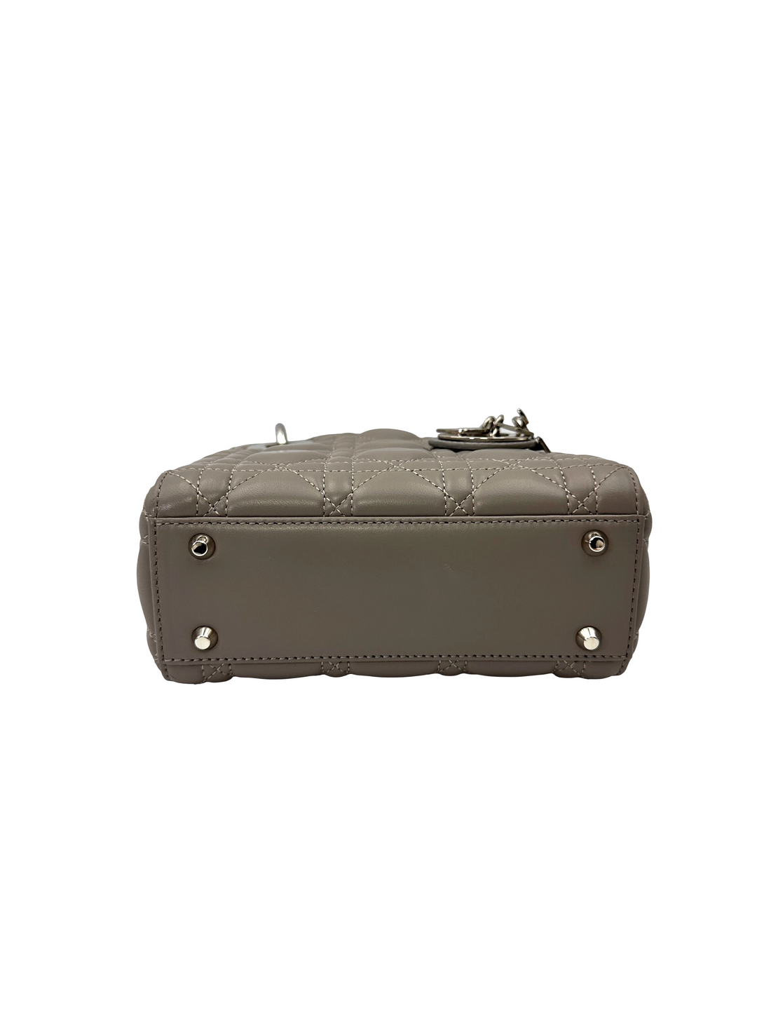Christian Dior Lady Dior Grey Cannage Lambskin Handle Bag With Silver Charms DR807