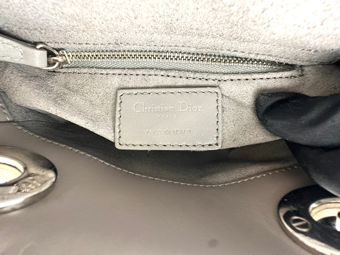 Christian Dior Lady Dior Grey Cannage Lambskin Handle Bag With Silver Charms DR807