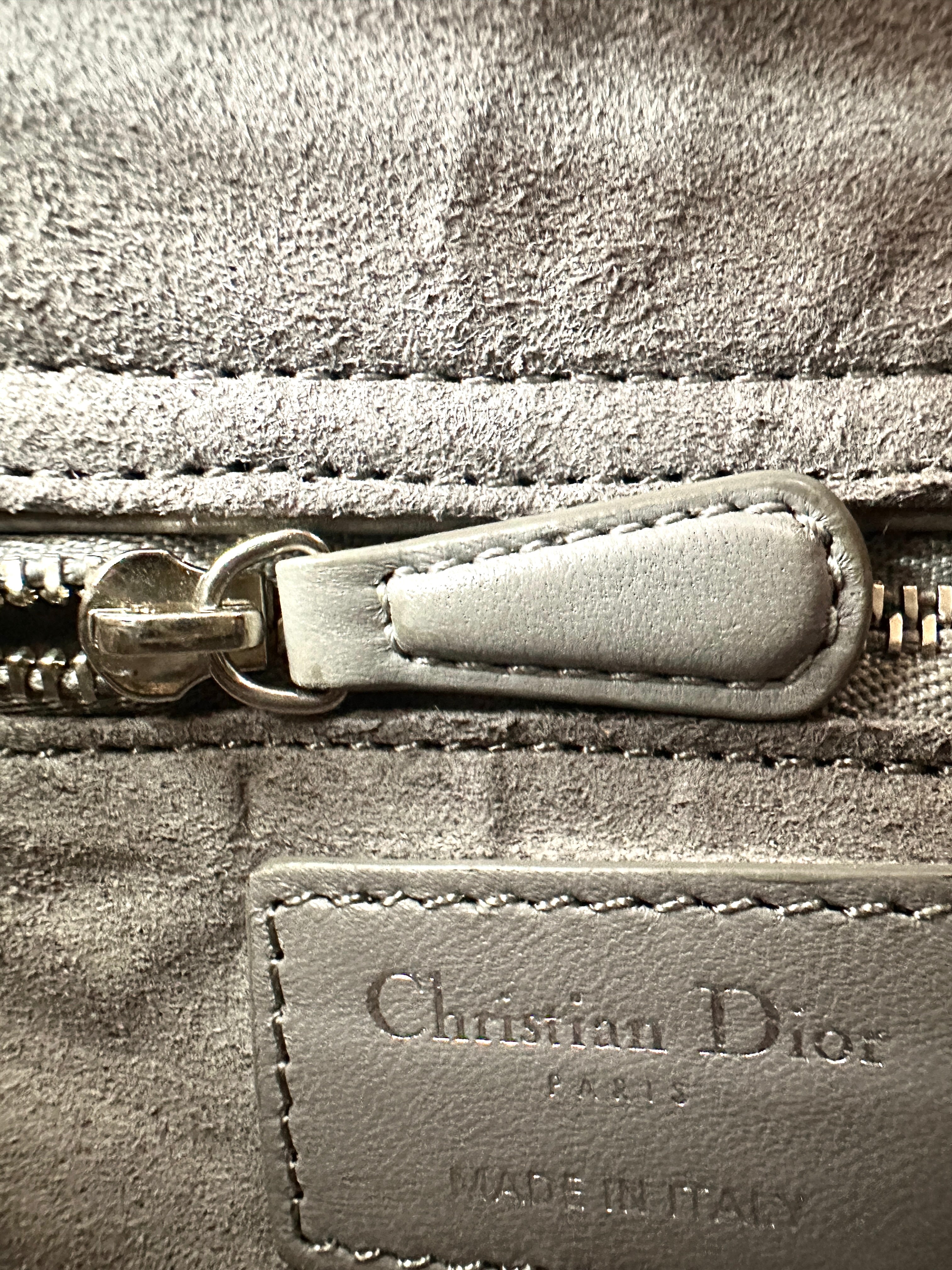 Christian Dior Lady Dior Grey Cannage Lambskin Handle Bag With Silver Charms DR807