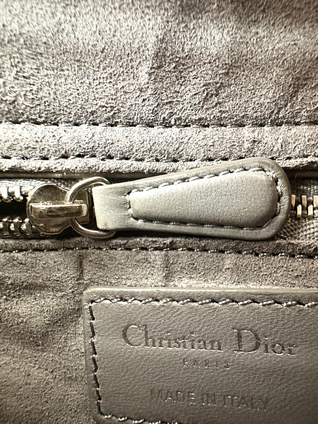 Christian Dior Lady Dior Grey Cannage Lambskin Handle Bag With Silver Charms DR807