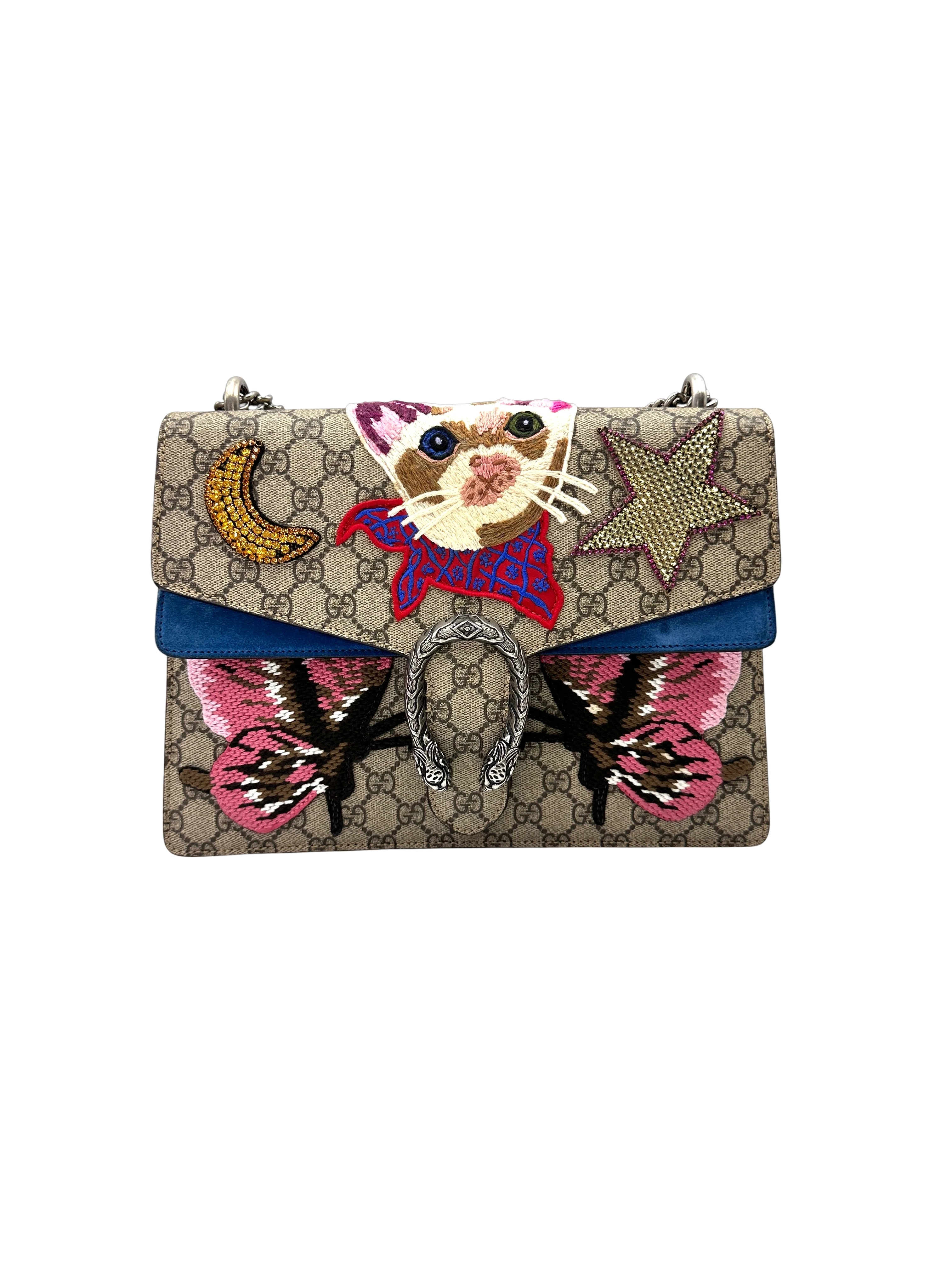 Gucci Dionysus GG Supreme Embroidered Cat & Butterfly Large Size Shoulder Bag GG1347