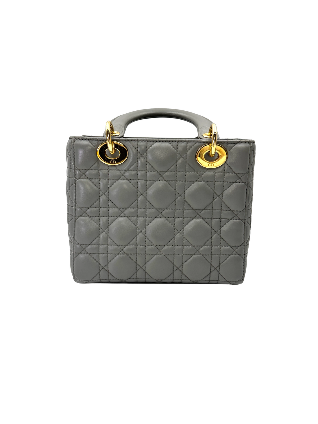 Christian Dior Lady Dior Grey Cannage Lambskin Handle Bag With Gold Charms DR809