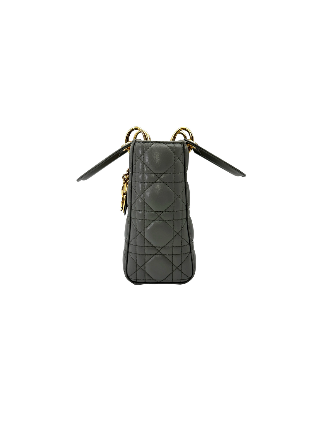 Christian Dior Lady Dior Grey Cannage Lambskin Handle Bag With Gold Charms DR809