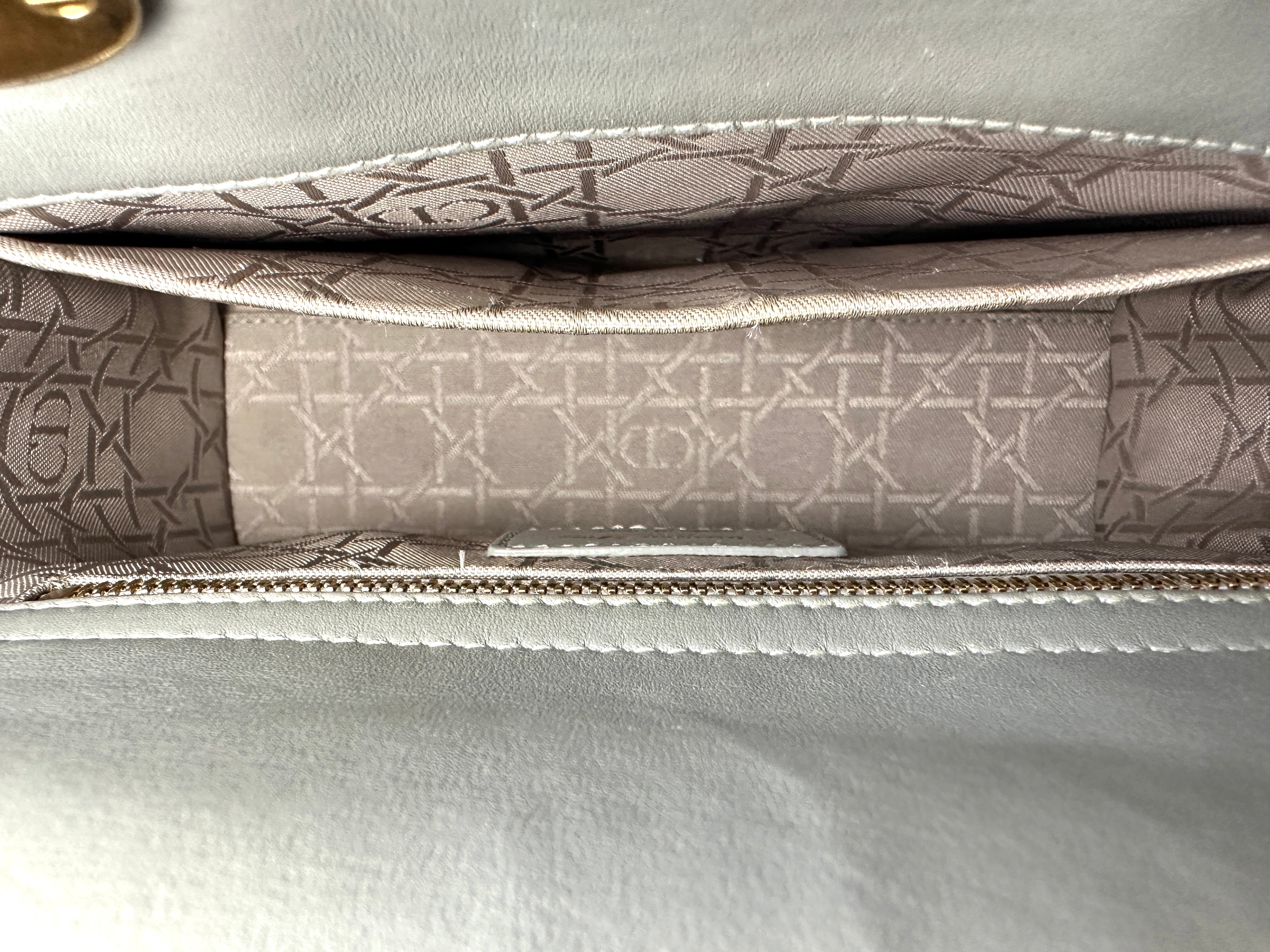 Christian Dior Lady Dior Grey Cannage Lambskin Handle Bag With Gold Charms DR809