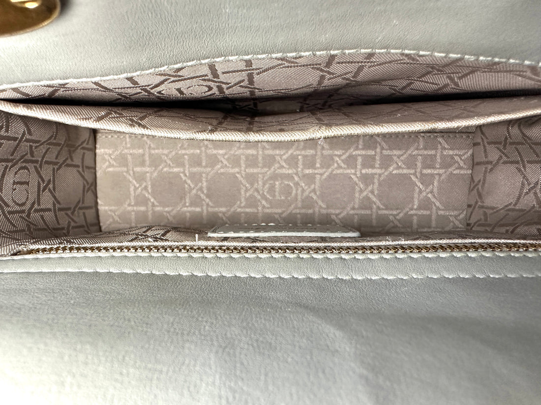 Christian Dior Lady Dior Grey Cannage Lambskin Handle Bag With Gold Charms DR809