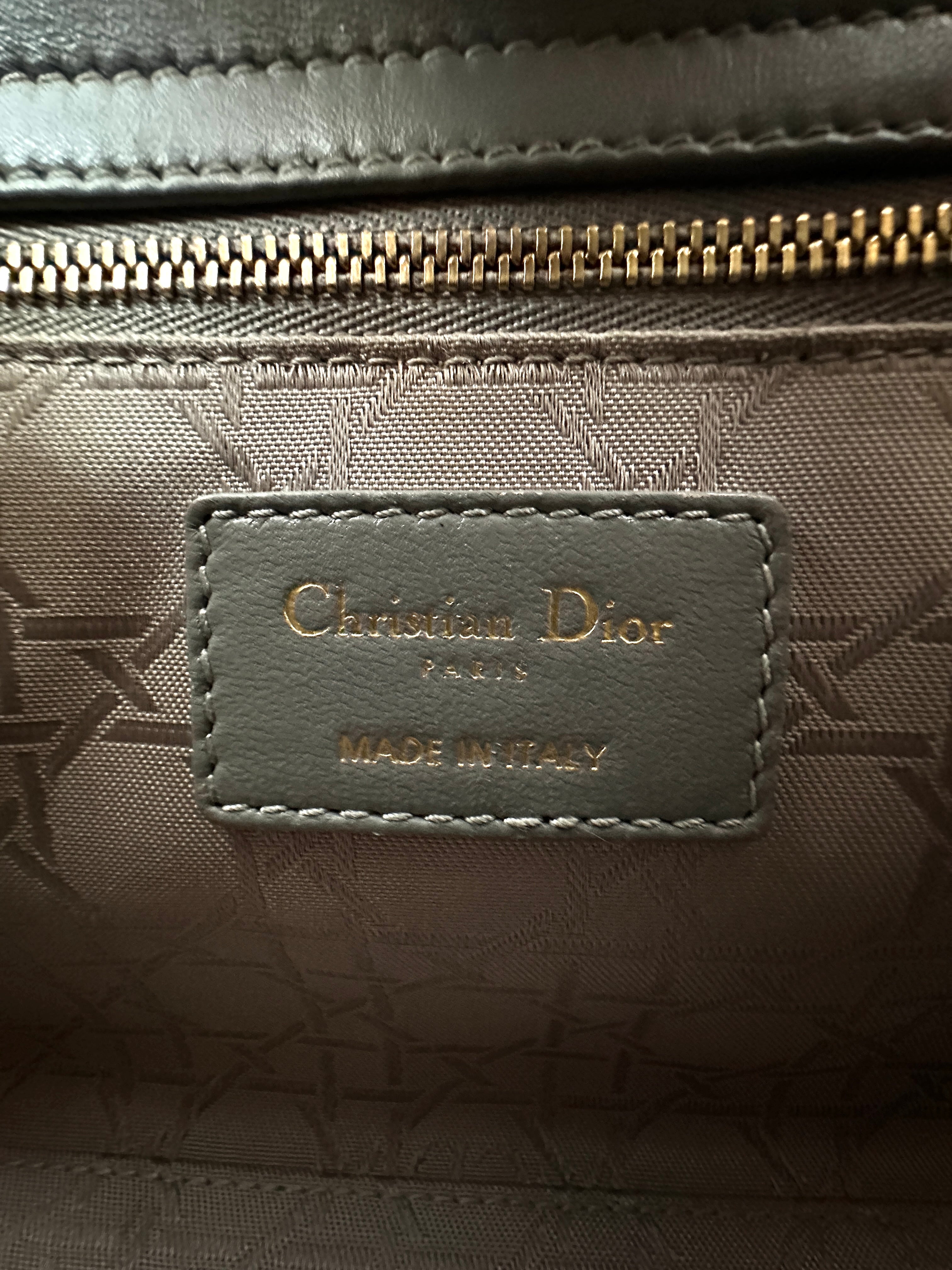 Christian Dior Lady Dior Grey Cannage Lambskin Handle Bag With Gold Charms DR809