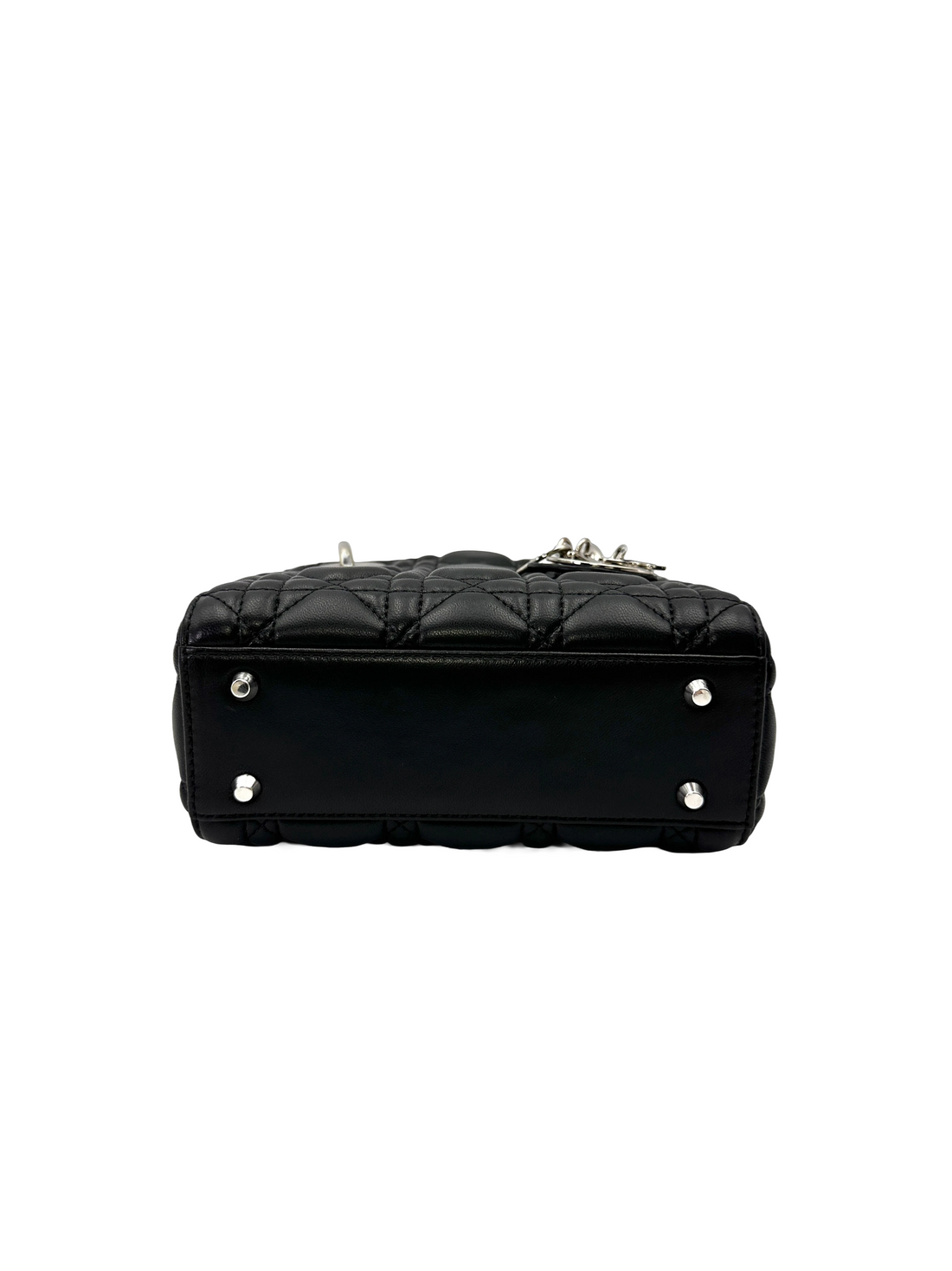 Christian Dior Lady Dior Black Cannage Lambskin Handle Bag With Silver Charms DR808