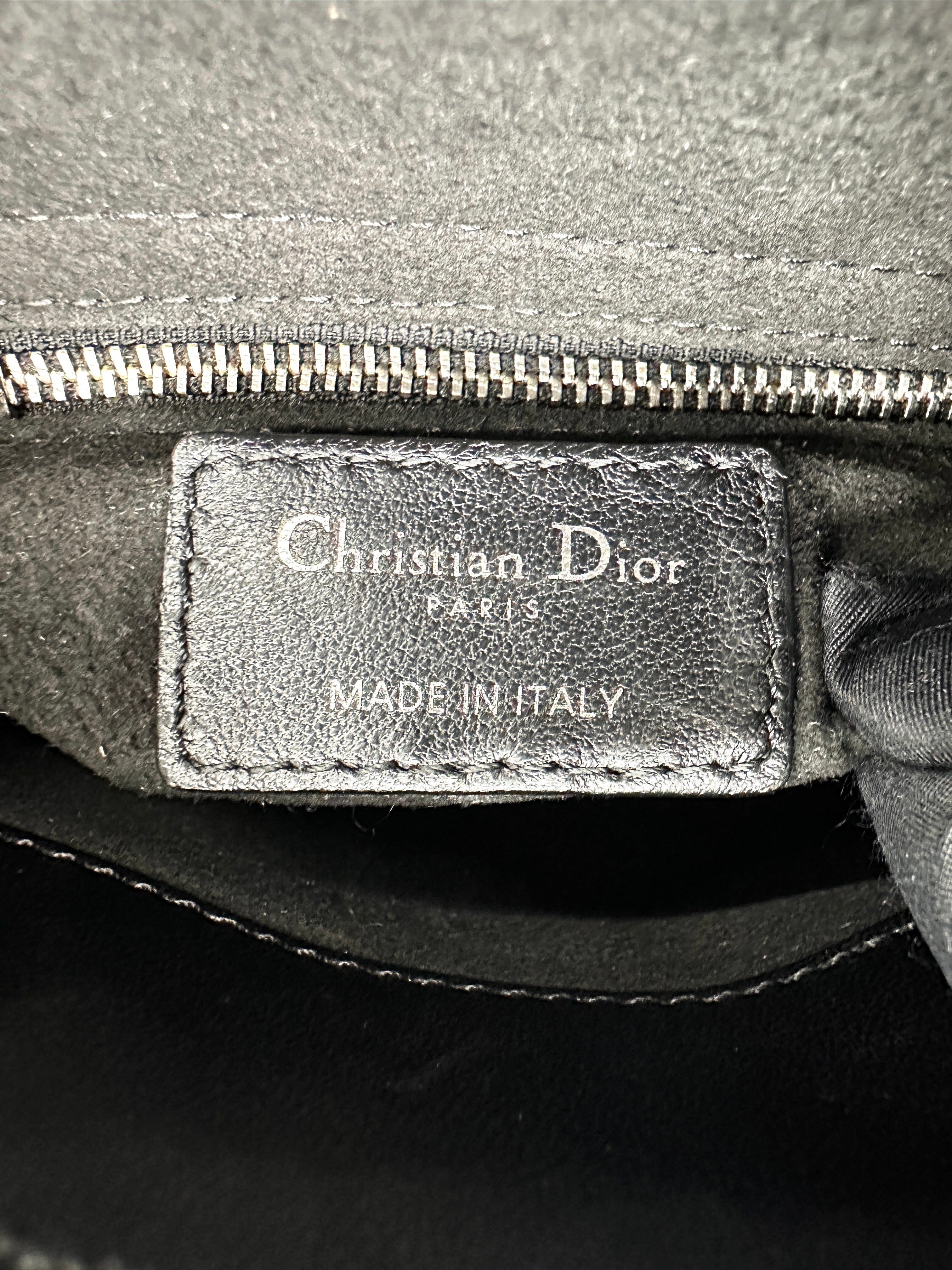 Christian Dior Lady Dior Black Cannage Lambskin Handle Bag With Silver Charms DR808