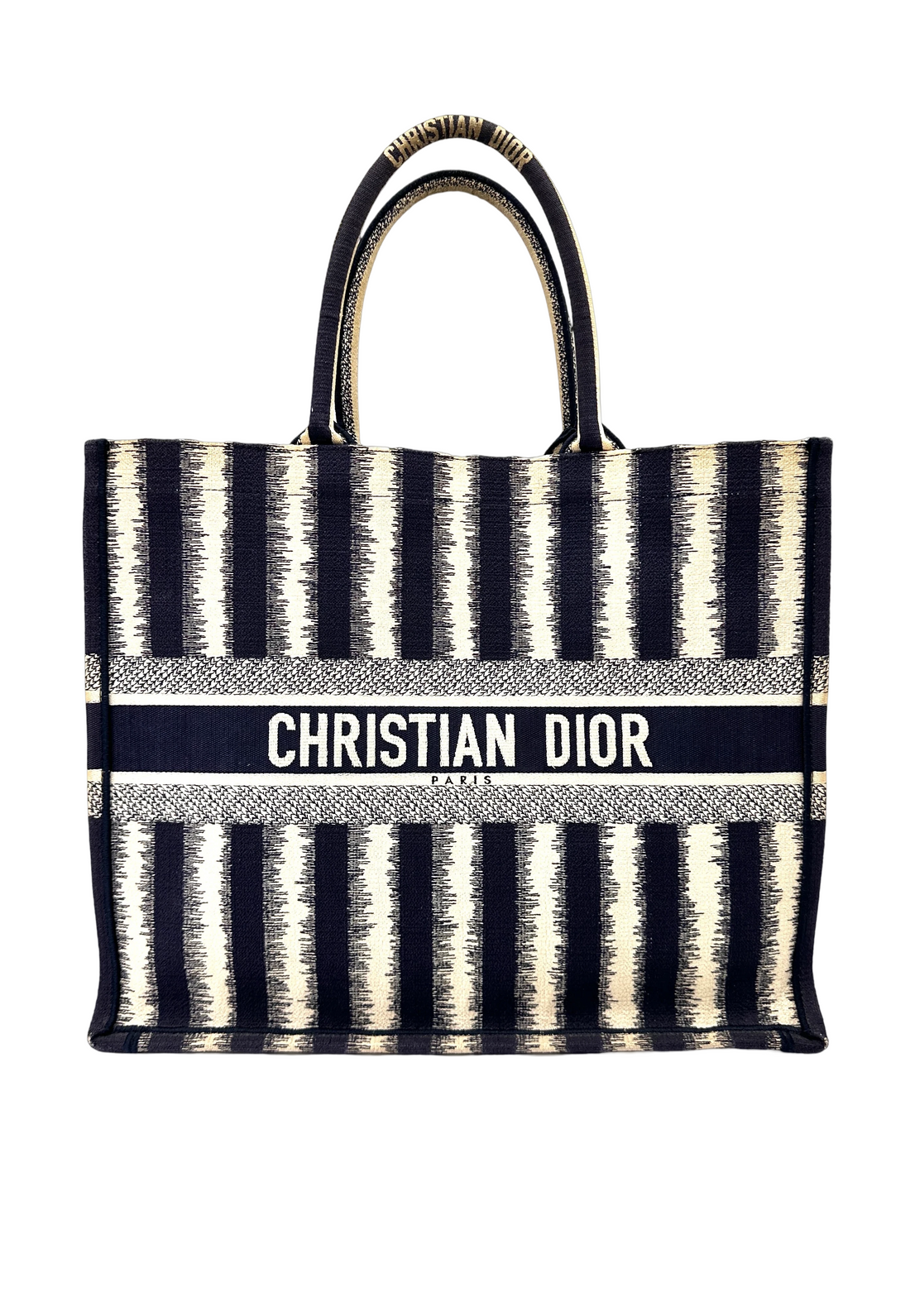 Christian Dior Blue/White Striped Canvas Large Size Book Tote Bag DR811