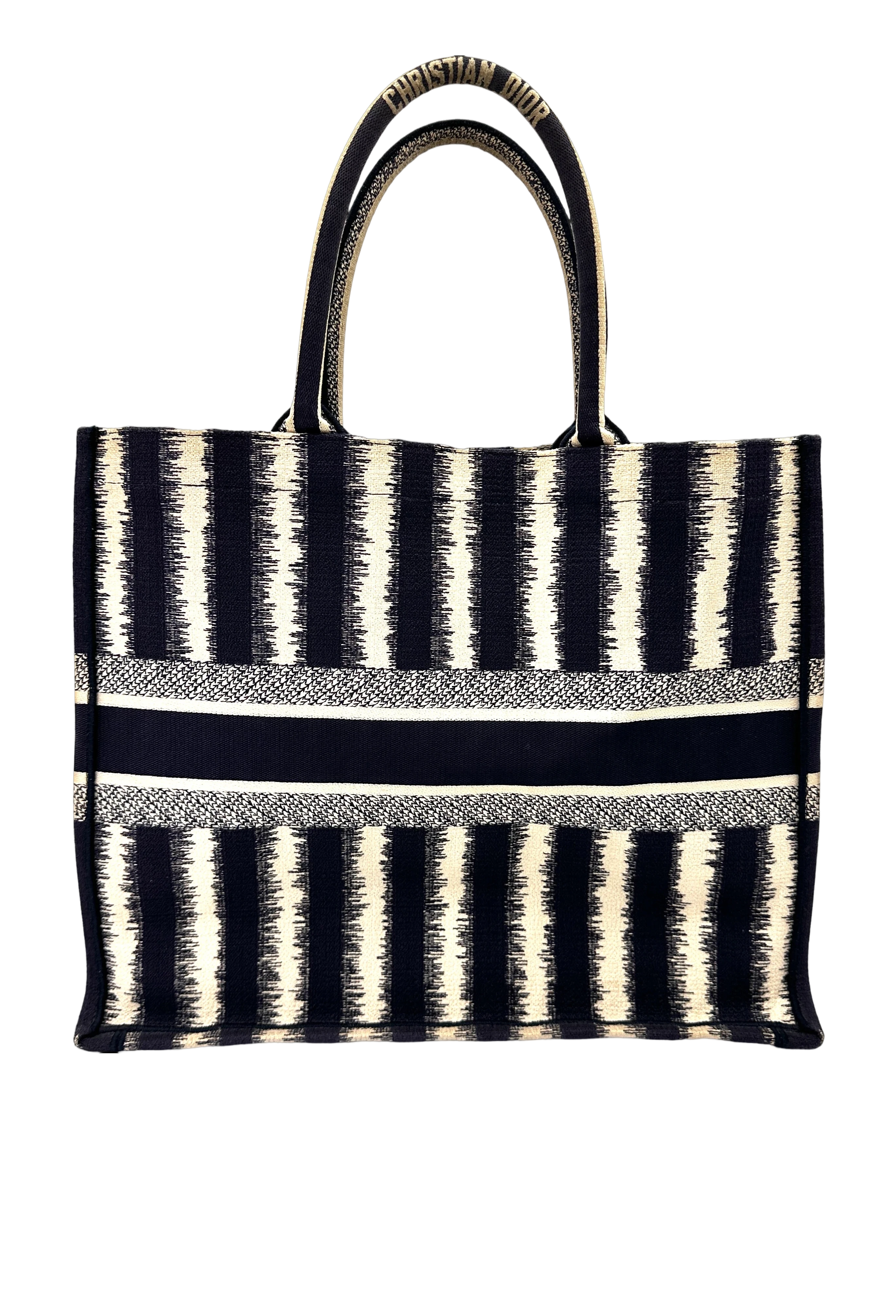 Christian Dior Blue/White Striped Canvas Large Size Book Tote Bag DR811