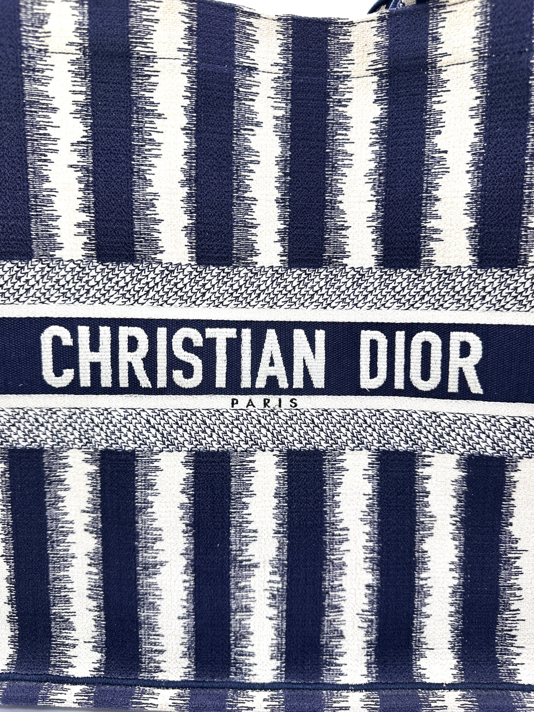 Christian Dior Blue/White Striped Canvas Large Size Book Tote Bag DR811