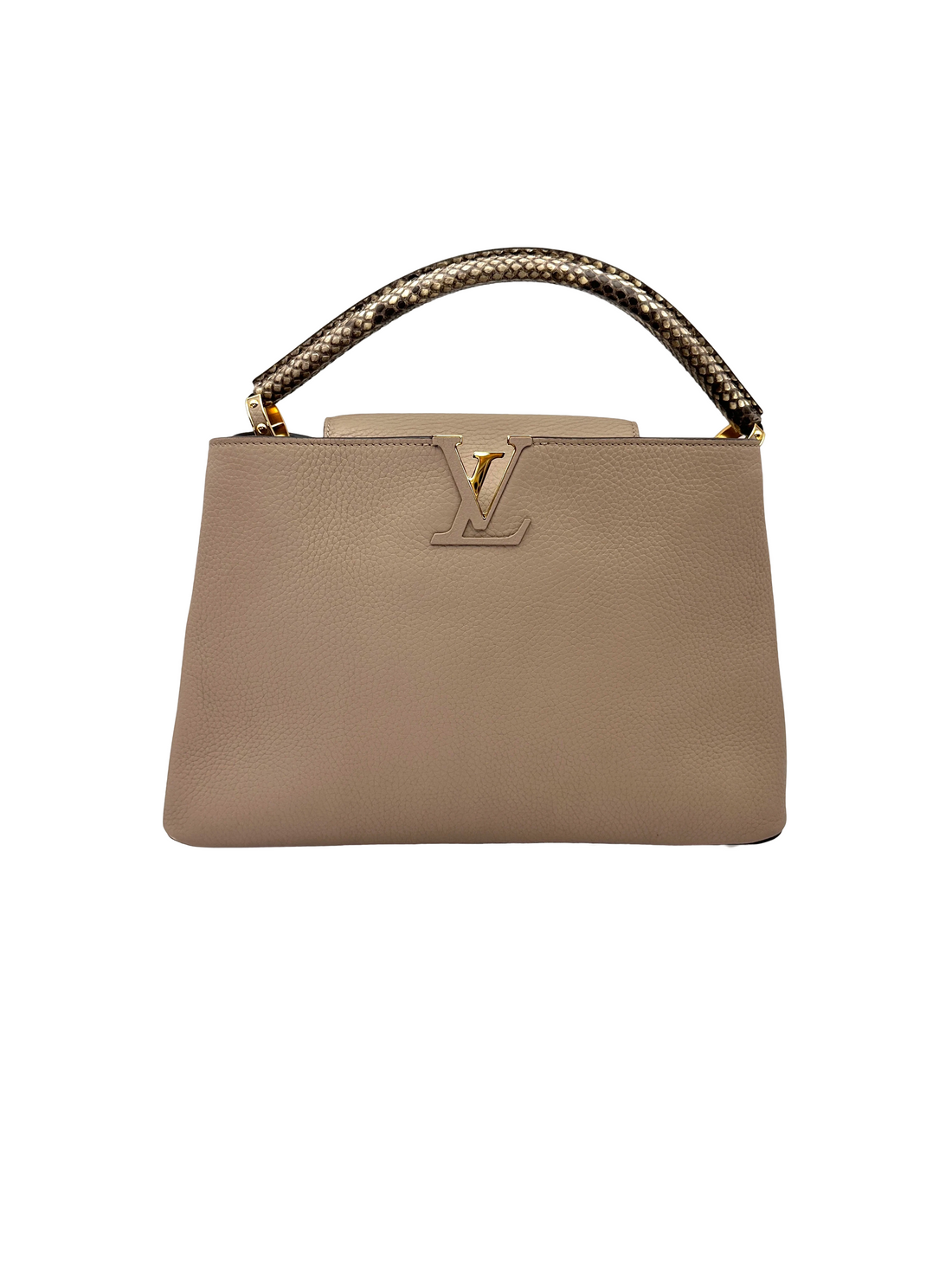 Louis Vuitton Capucines Grey Taurillon Leather Python Handle Bag LV3059