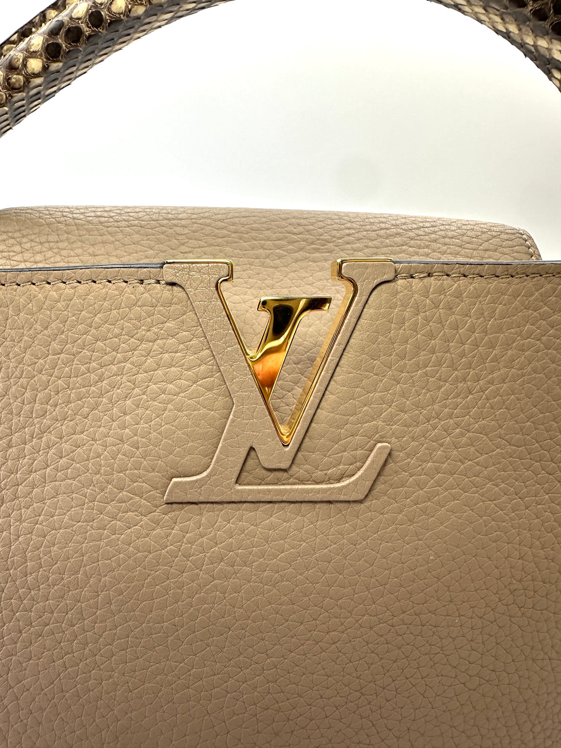 Louis Vuitton Capucines Grey Taurillon Leather Python Handle Bag LV3059