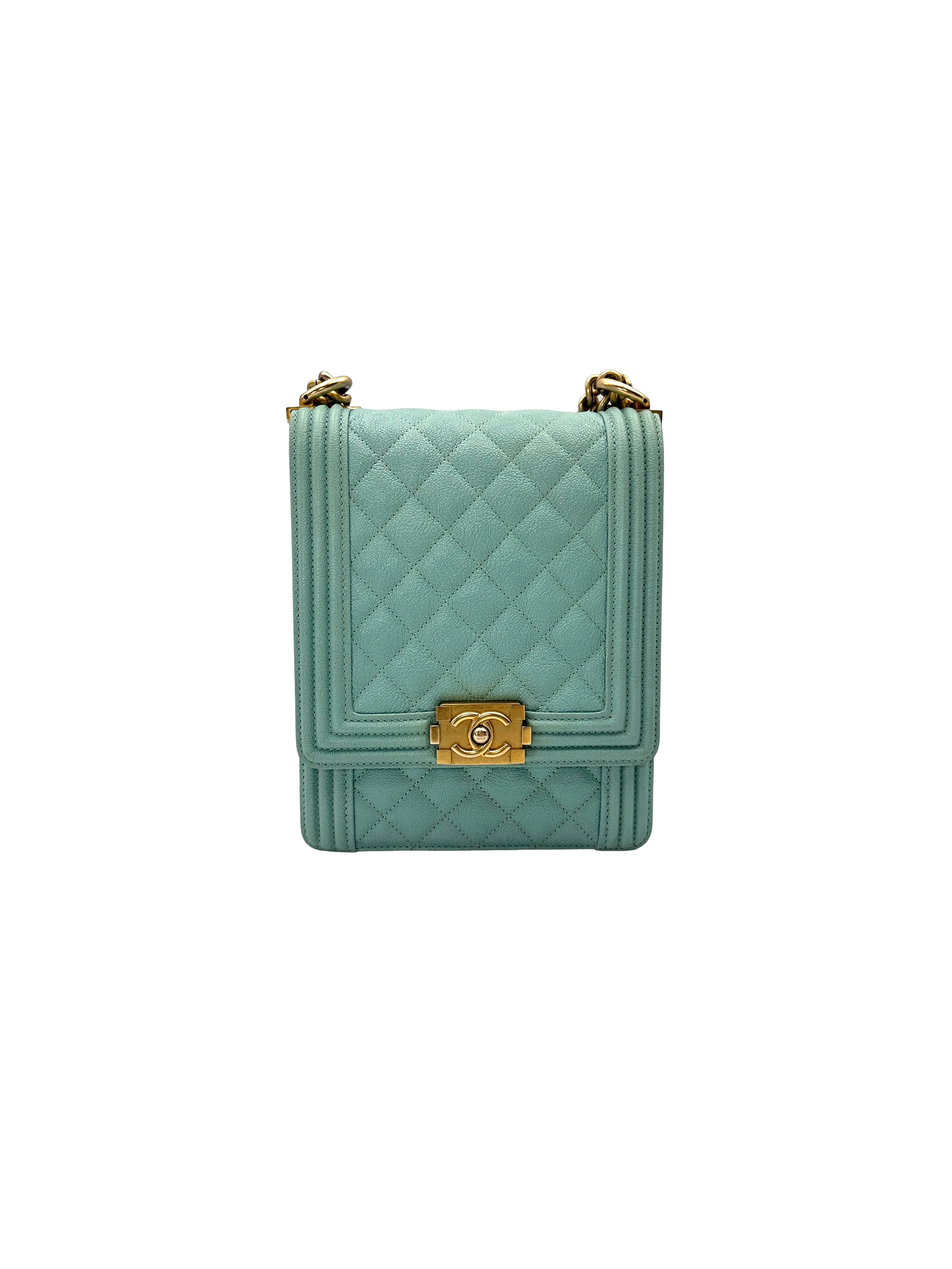 Chanel North South LeBoy Mint Green Quilted Leather Shoulder Bag(27***15) CC2195